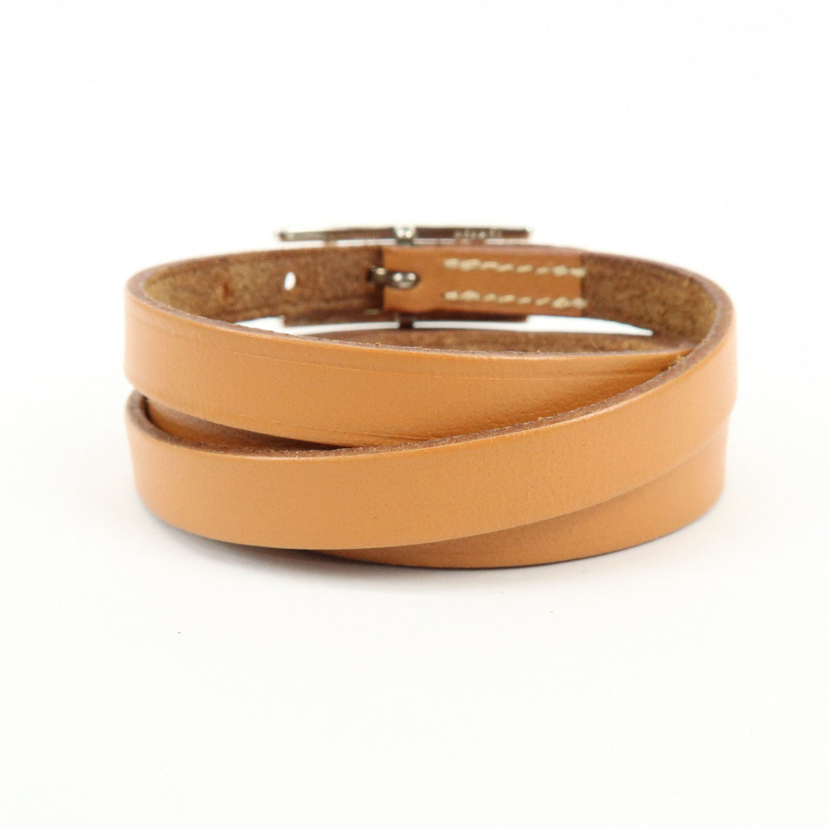 HERMES Leather Api 3 H Buckle Bracelet Brown