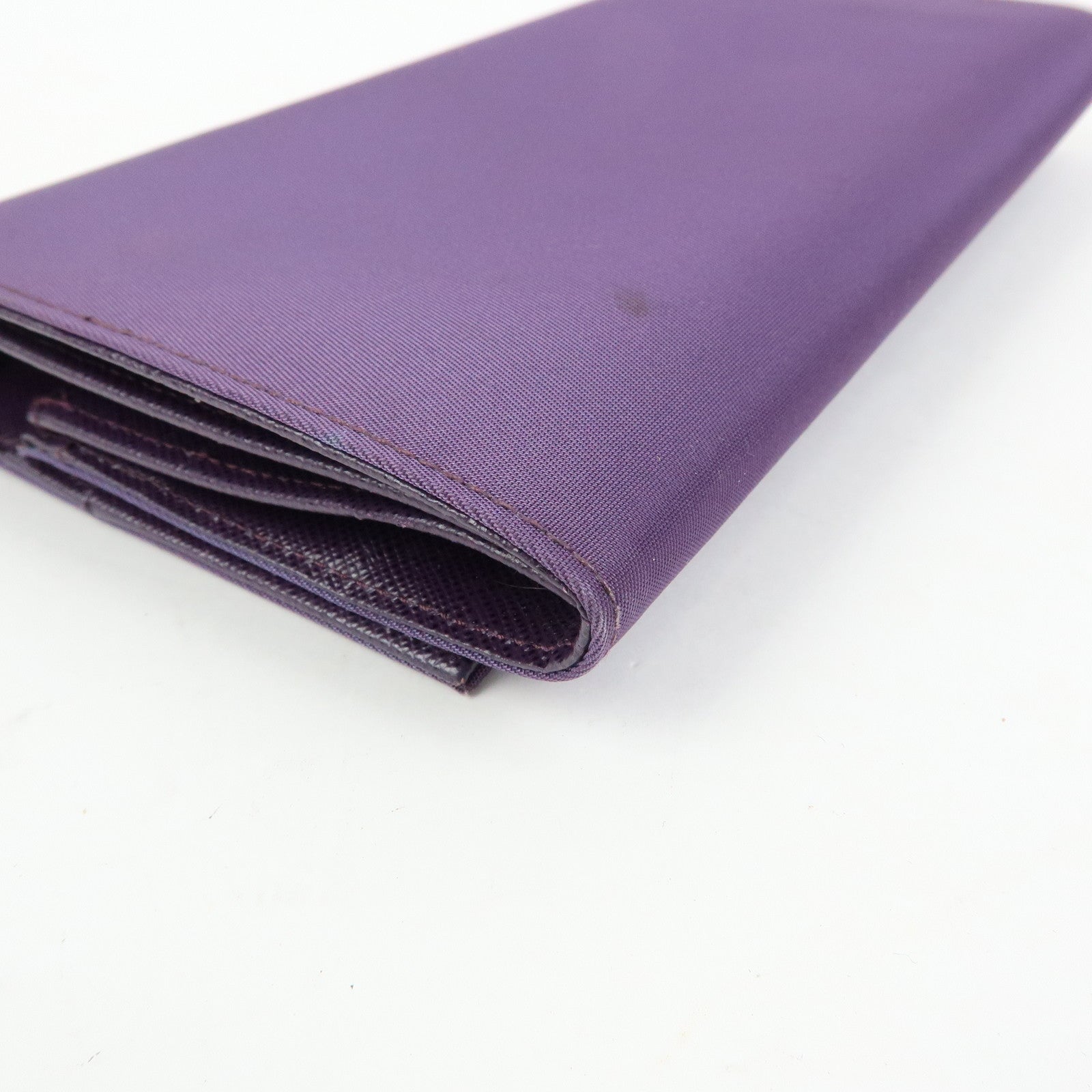 PRADA Triangle Logo Nylon Saffiano Leather Long Wallet Purple M608