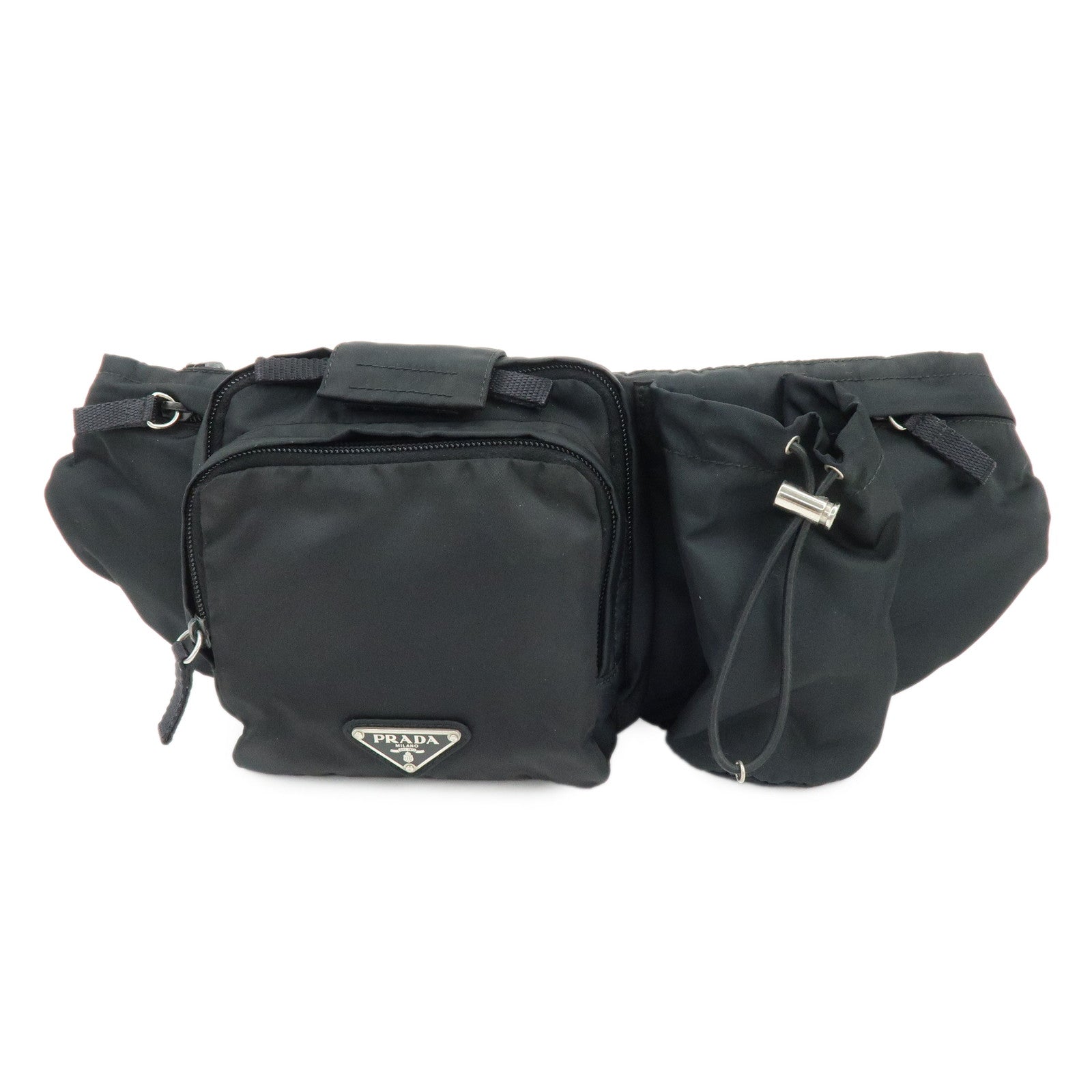 PRADA Triangle Logo Nylon Waist Bag Body Bag Black VA0056