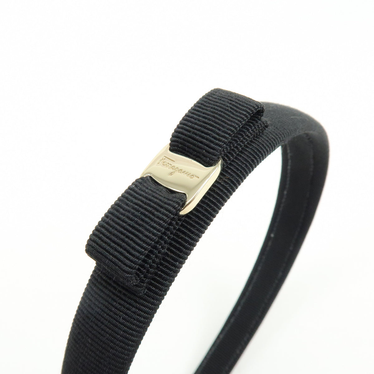 Ferragamo Vara Bow Ribbon Viscose Hair Accessory Black Gold