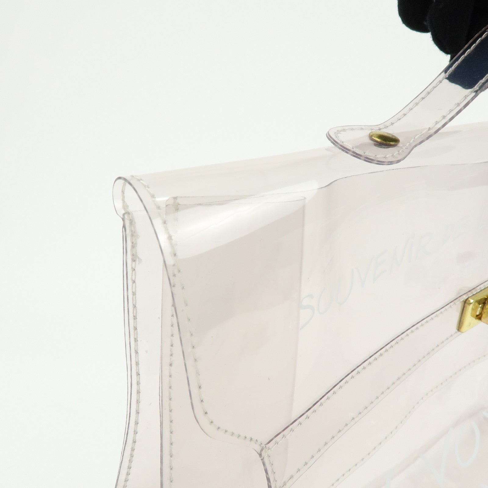 HERMES Kelly Vinyl Hand Bag Clear Transparent Gold