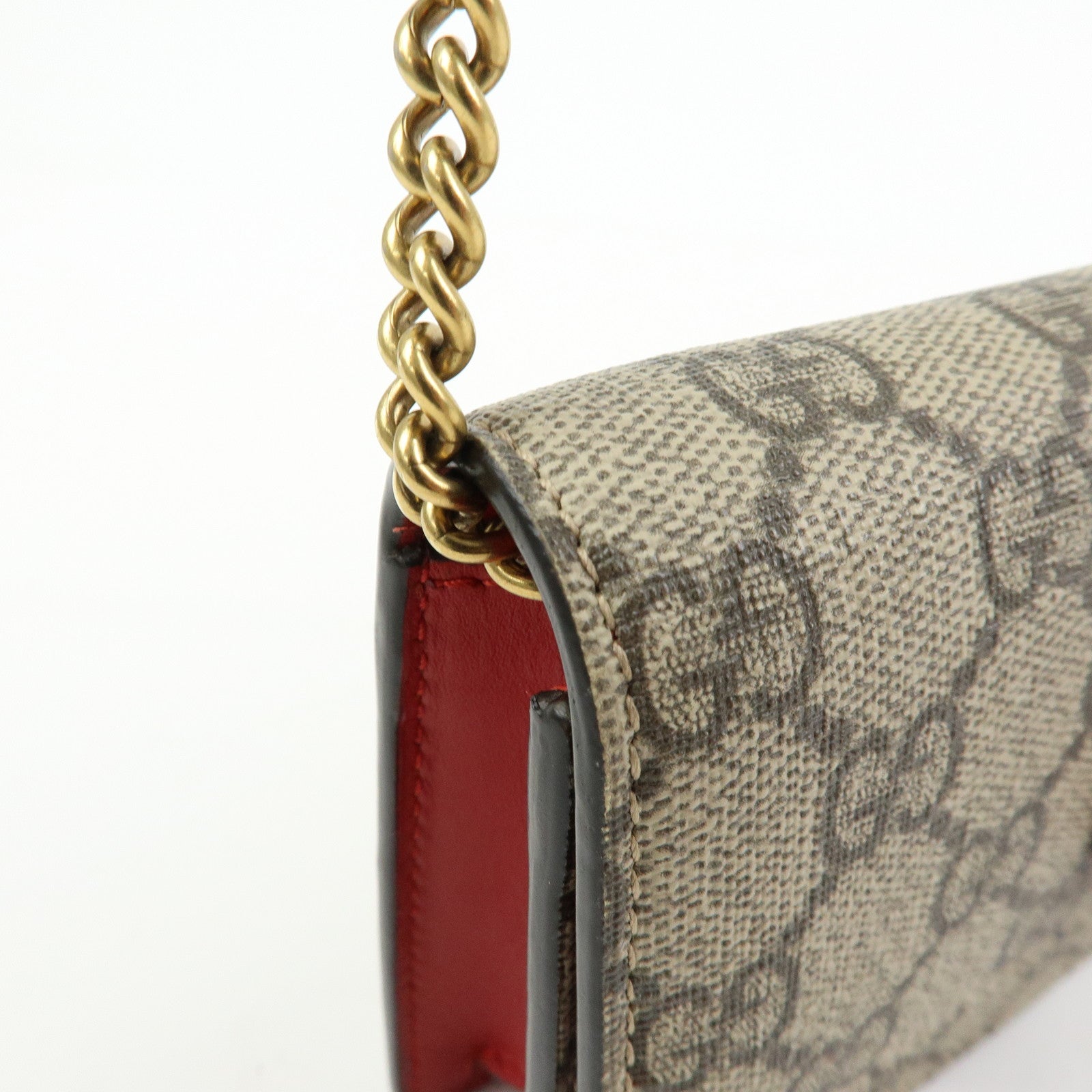 GUCCI Interlocking G GG Supreme Leather Chain Shoulder Bag Beige 481291