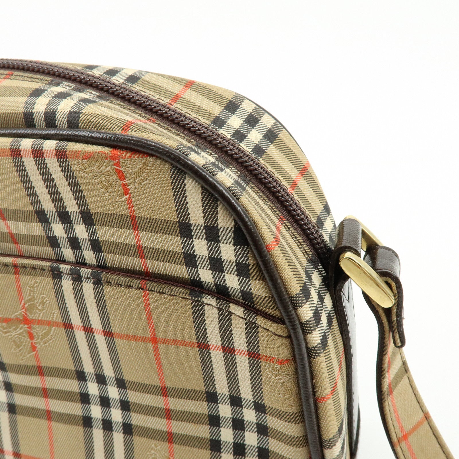 BURBERRY Nova Plaid Canvas Leather Shoulder Crossbody Bag Beige Brown
