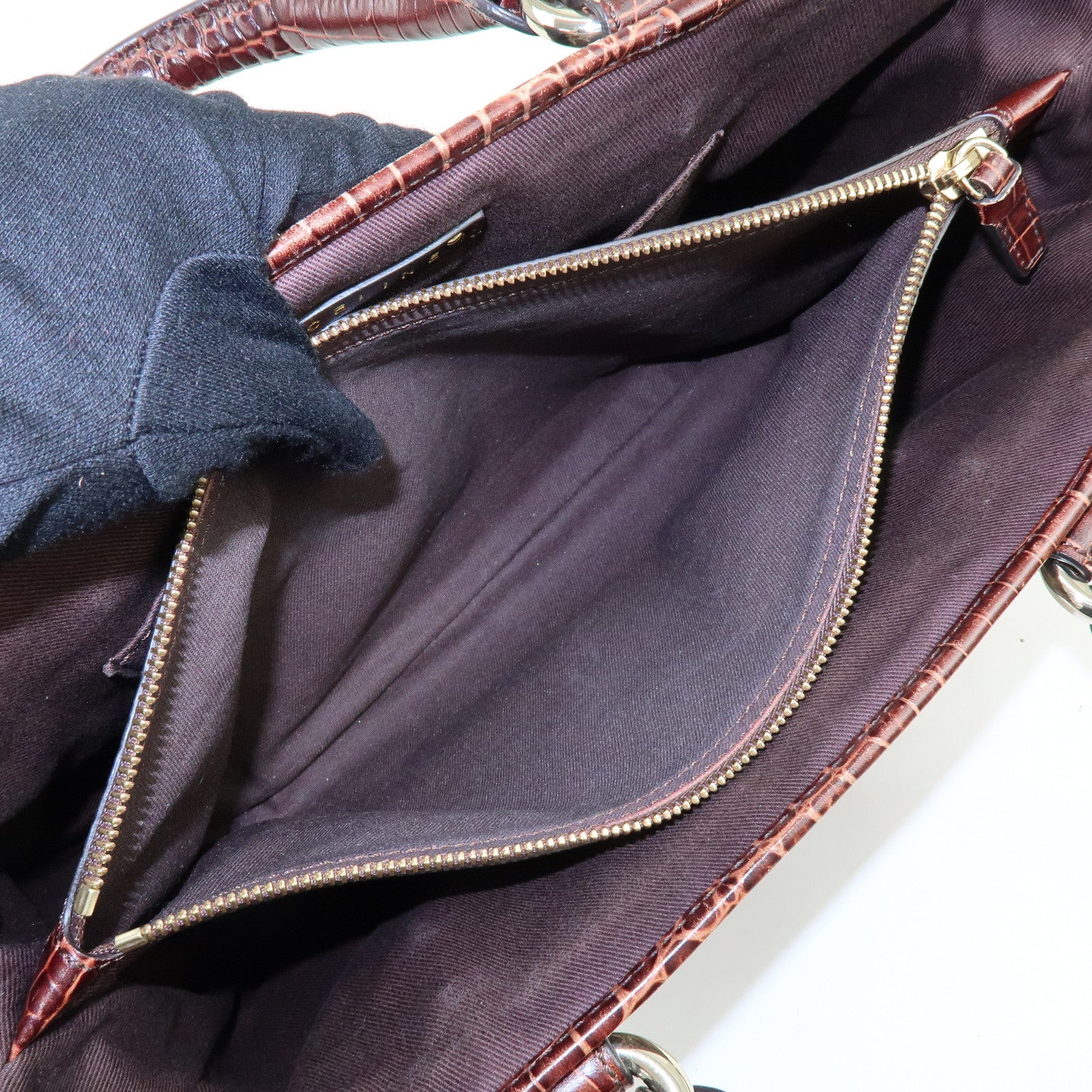 CELINE Macadam Boogie Bag Embossed Leather Canvas Hand Bag Brown