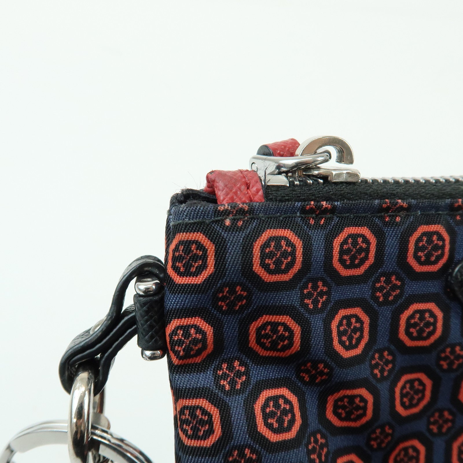 PRADA Triangle Logo Nylon Leather Mini Pouch Key Ring Navy 2TT072