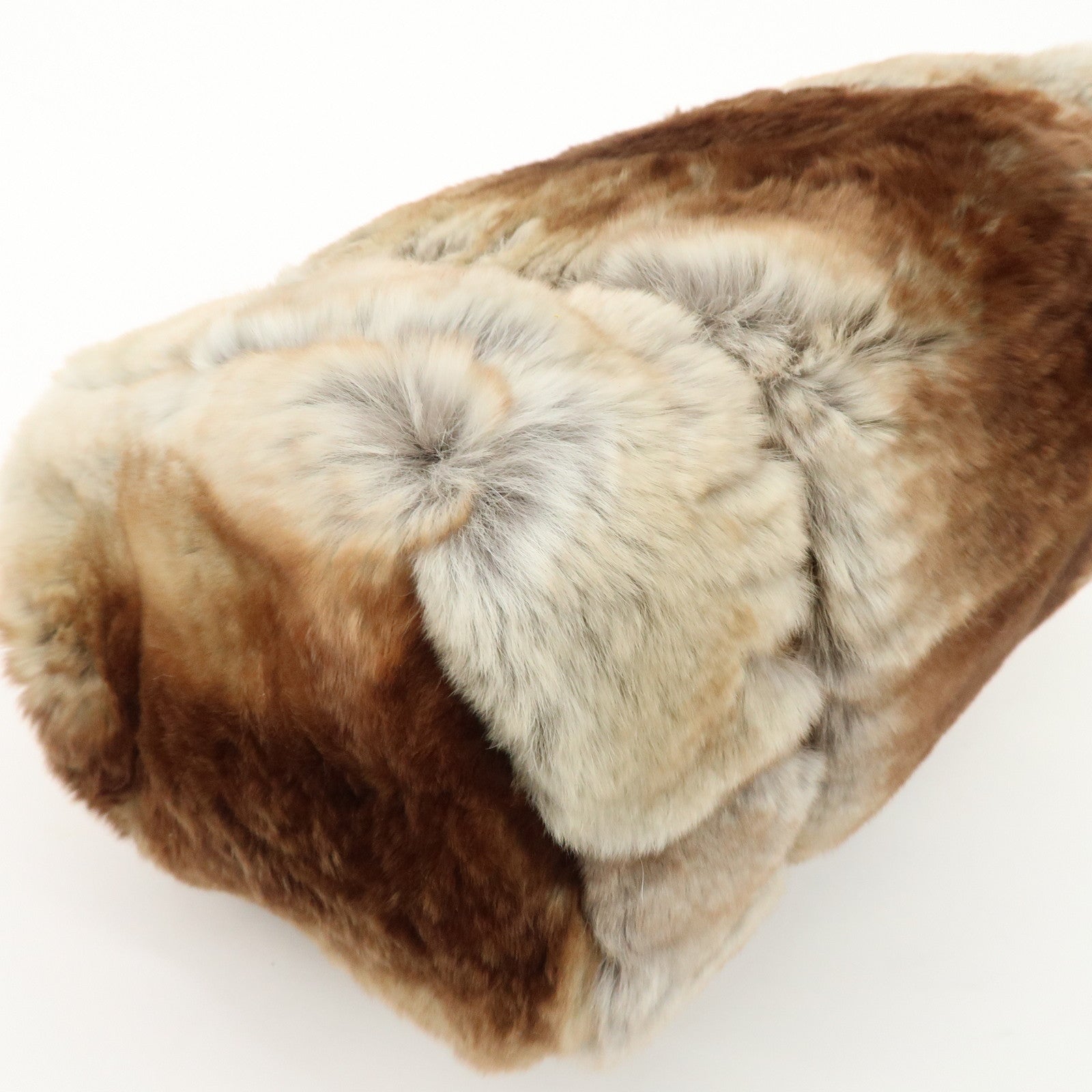 FENDI Seleria Leather Fur Mini Linda Hand Bag Brown White 8BR486 Used