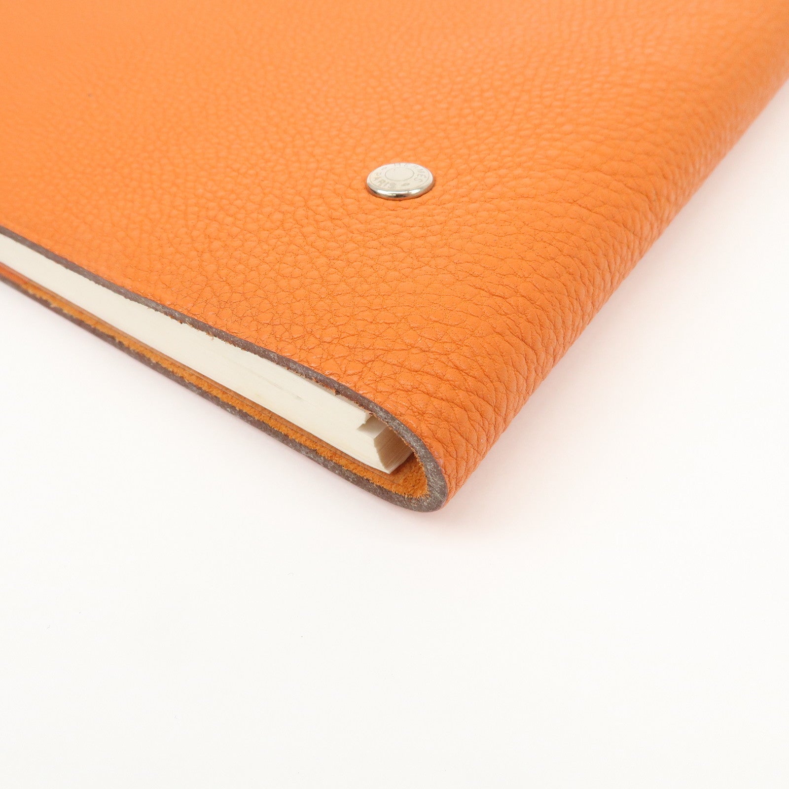 HERMES Togo Leather Ulysse MM □O Stamped Notebook Cover Potiron Orange Used
