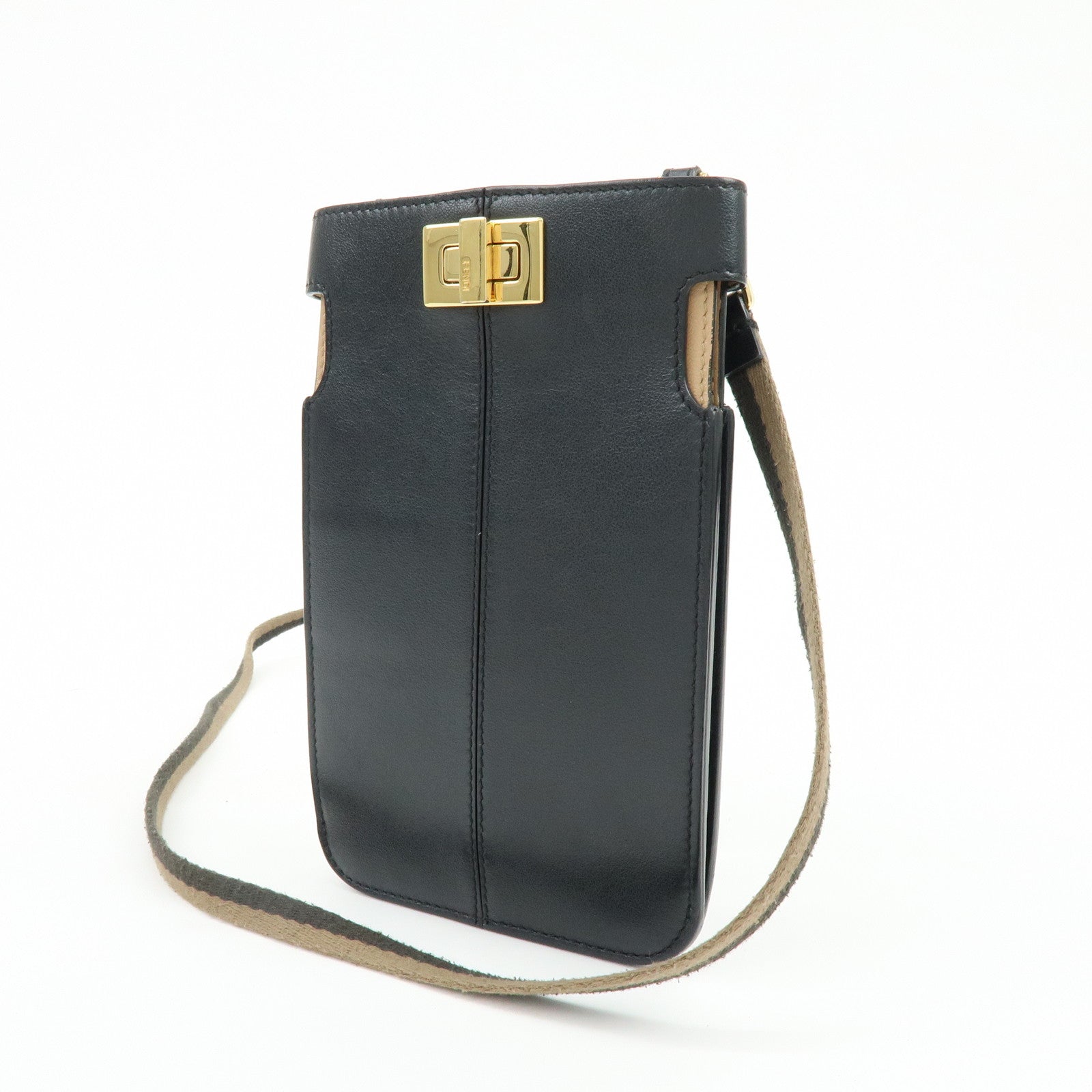 FENDI Peekaboo Leather Shoulder Bag Phone Case Black 8M0442 A5DY