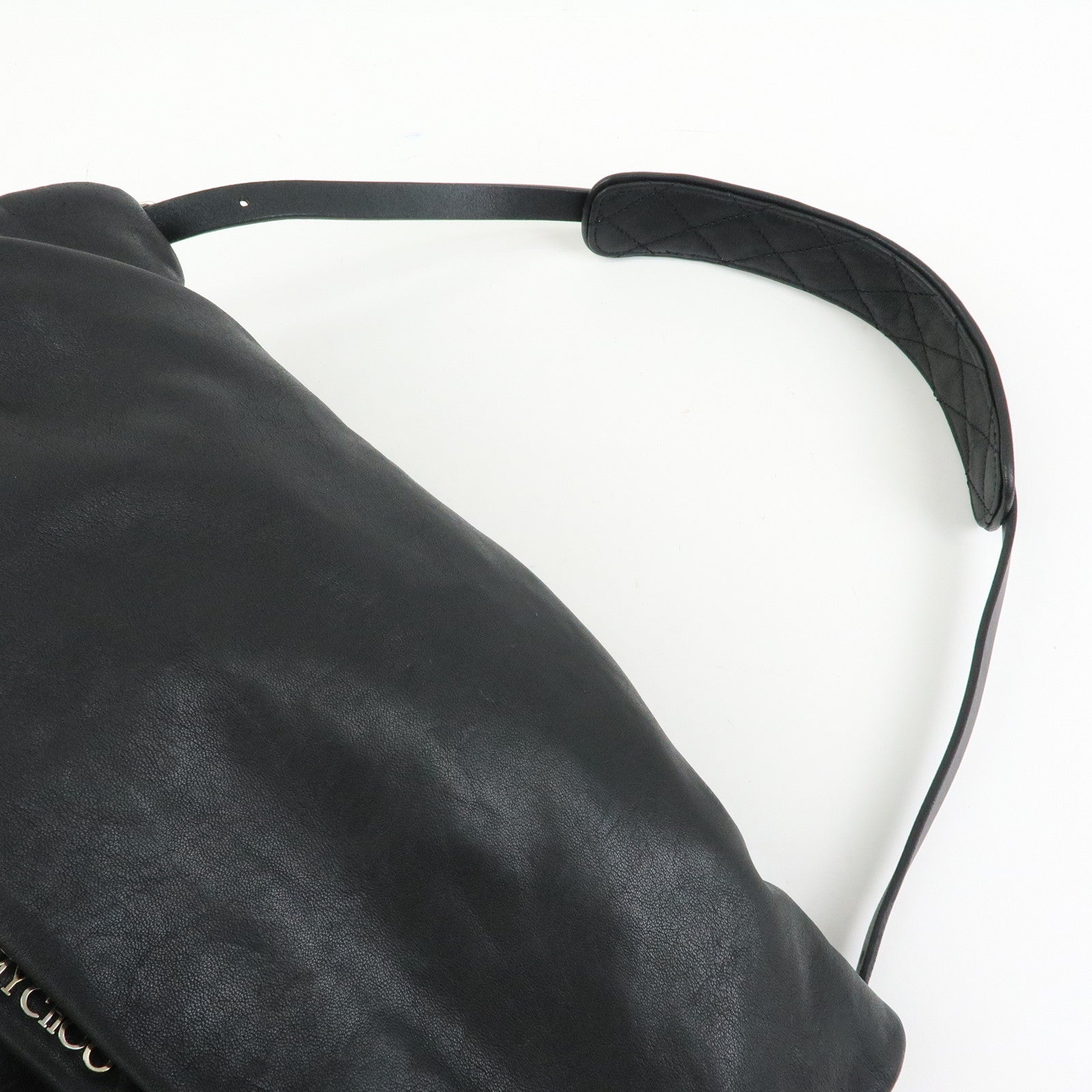 JIMMY CHOO Leather Shoulder Bag Crossbody Bag Metal Chain Black