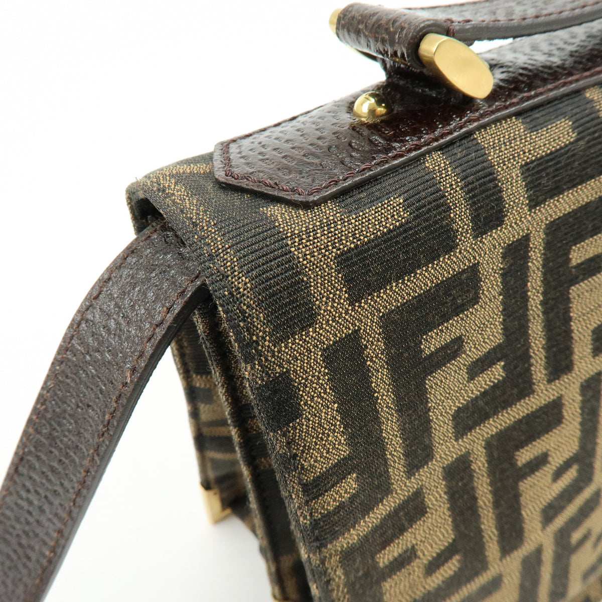 FENDI Zucca Canvas Leather Shoulder Bag Crossbody Bag Brown 8BT169
