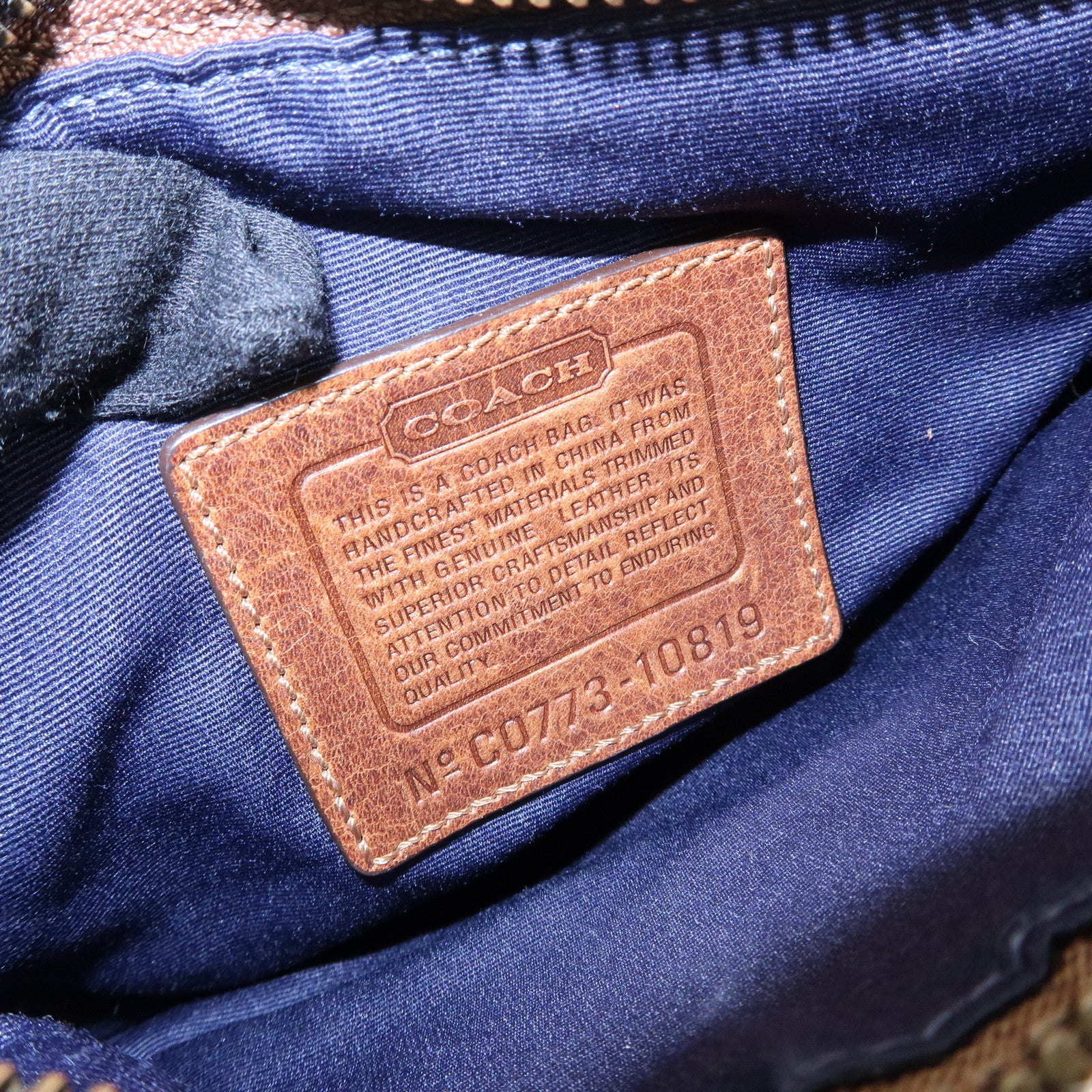 COACH Sigunature Canvas Silk Leather Patchwork Shoulder Bag Blue Brown