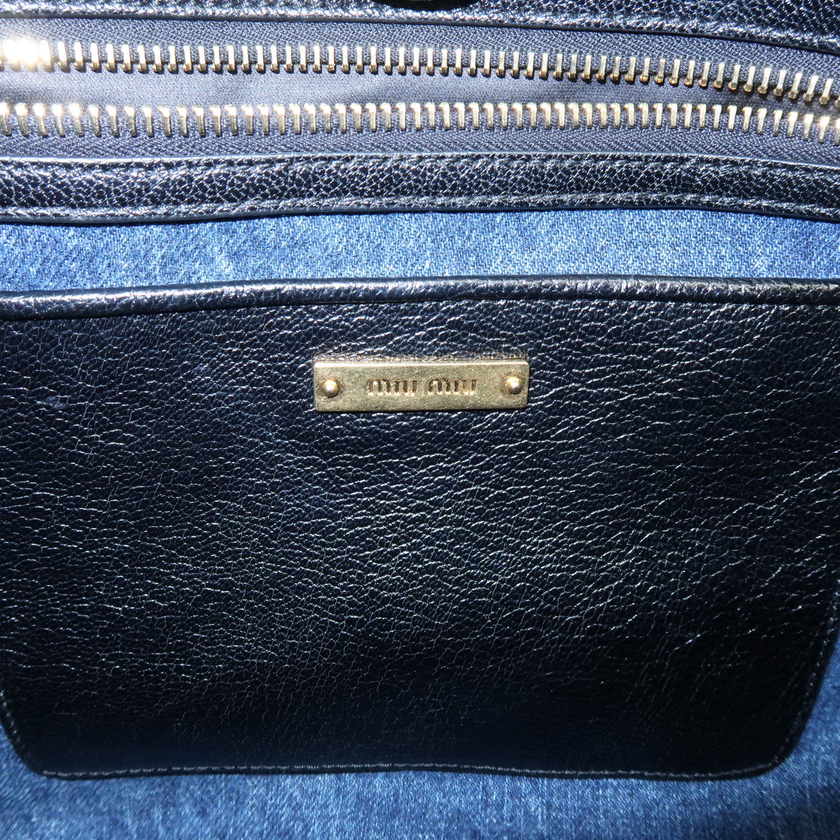MIU MIU Logo Matelasse Denim Shoulder Bag Tote Bag Blue