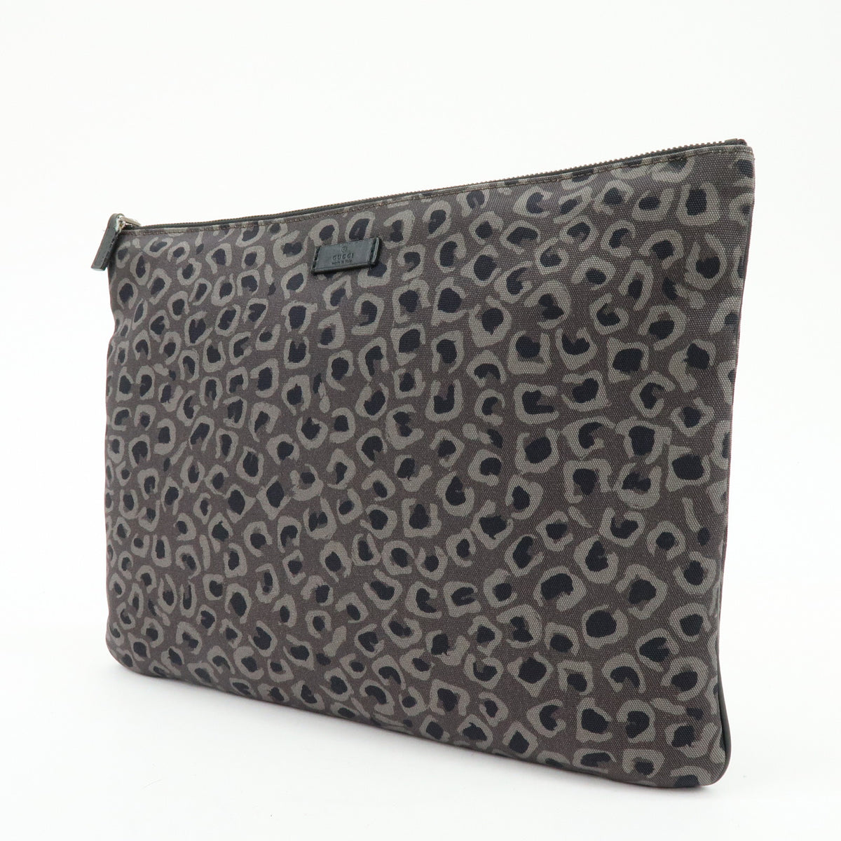 GUCCI Canvas Leather Clutch Bag Leopard Grey Black 353478