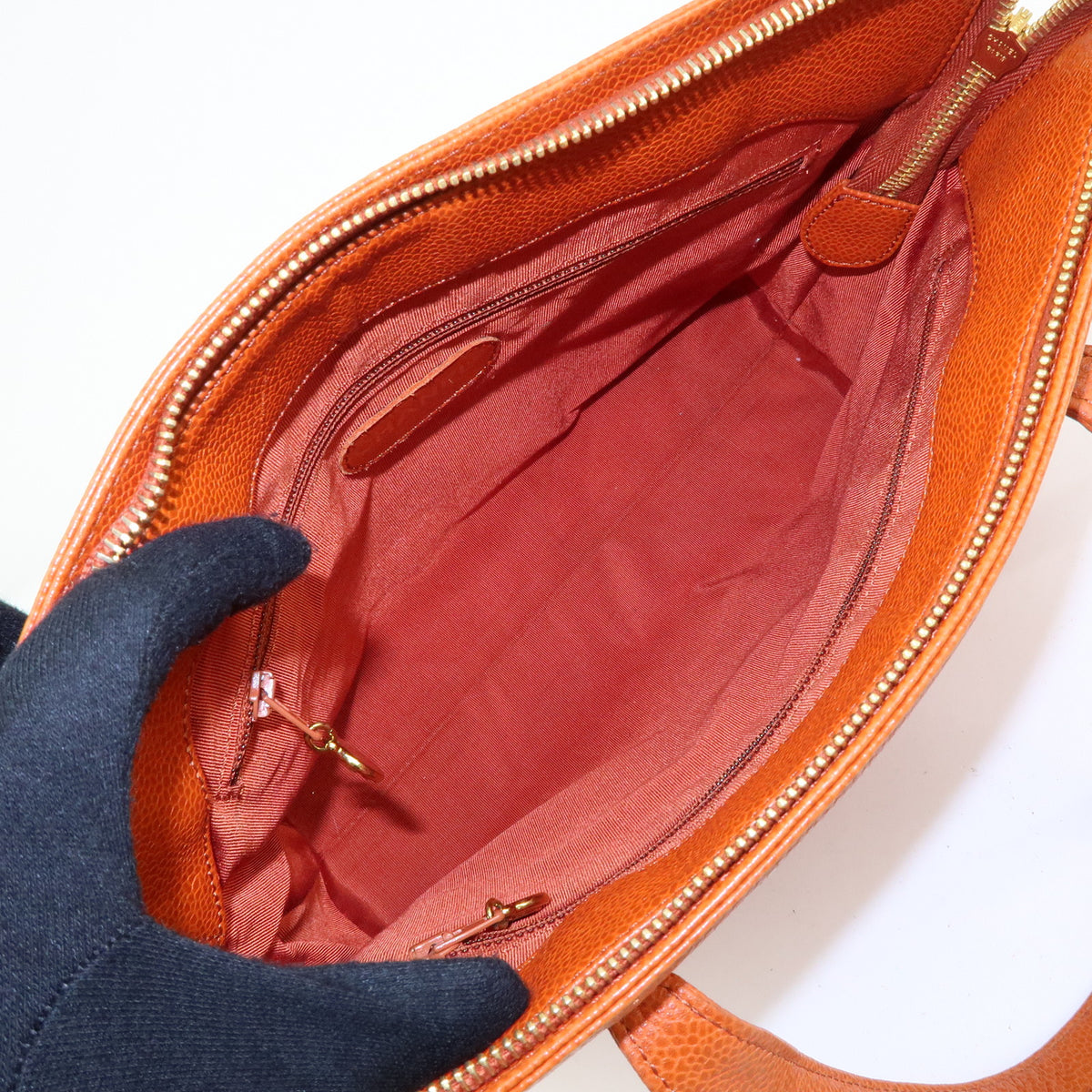 CHANEL Caviarskin Tote Bag Hand Bag Orange