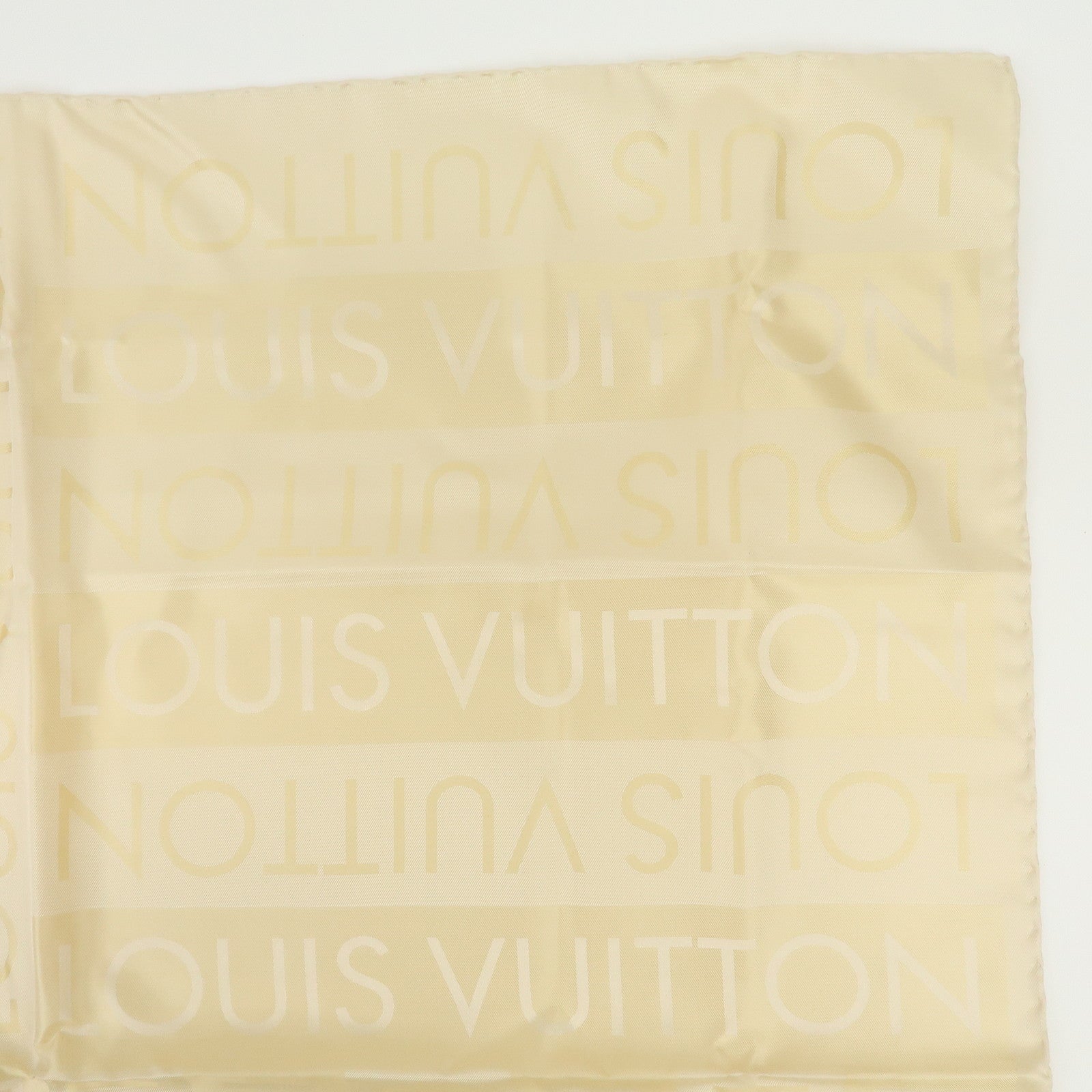 Louis Vuitton Logo Silk 100% Scarf Stole Light Beige