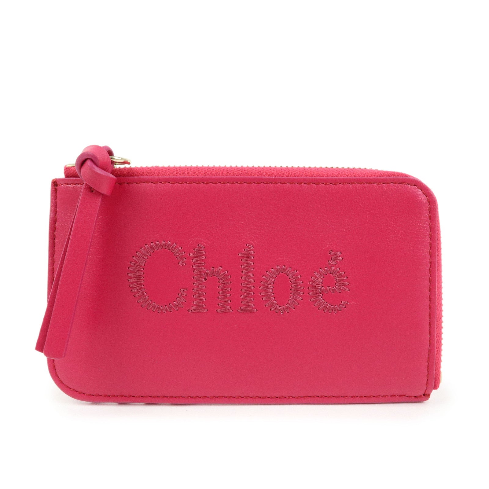 Chloe Logo Leather Card Case Key Case Pink
