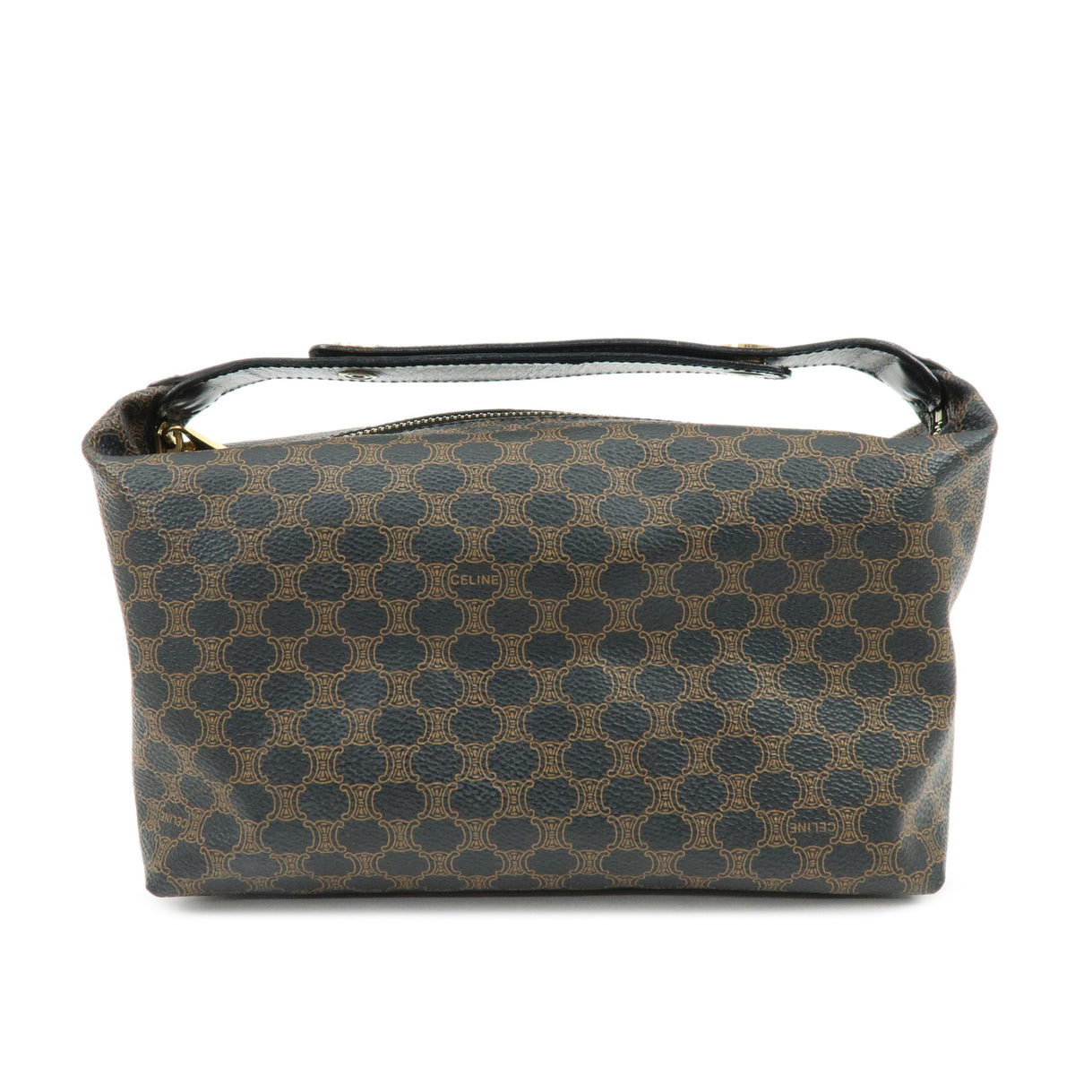 CELINE Macadam PVC Leather Hand Bag Pouch Black Brown