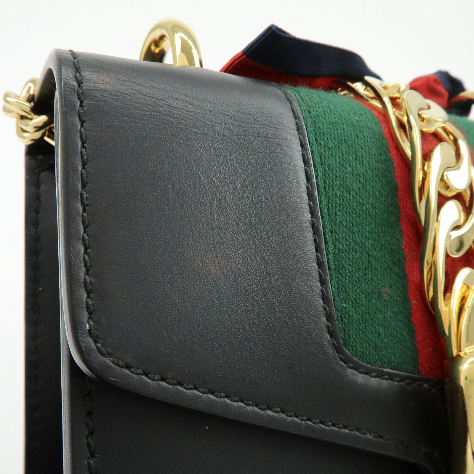 GUCCI Sylvie Sherry Calf Leather Chain Shoulder Bag Black 431666