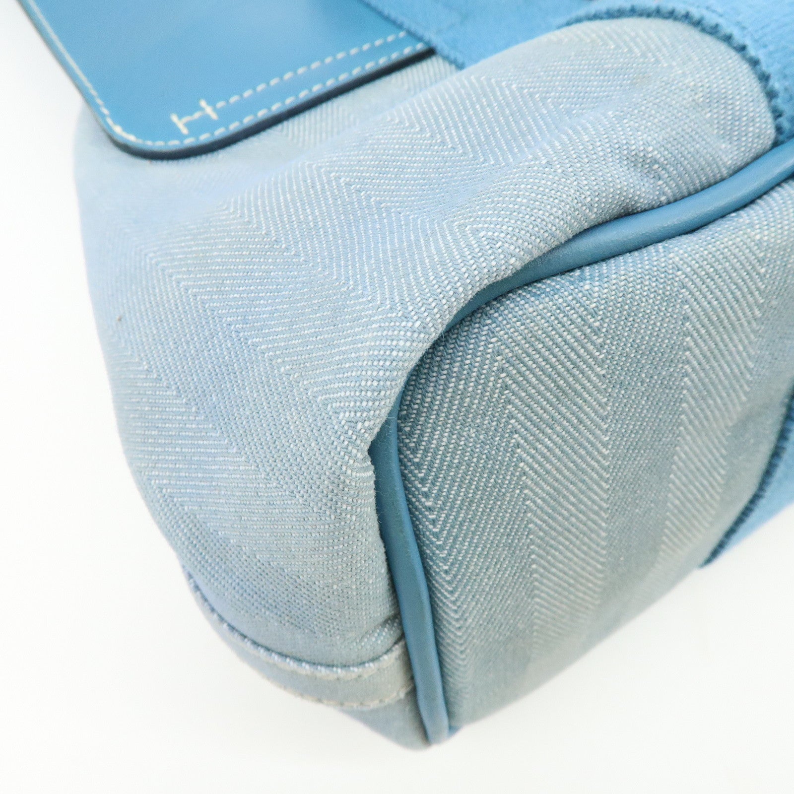 HERMES Valparaiso PM Canvas Leather Tote Hand Bag □K Stamped Blue Jean