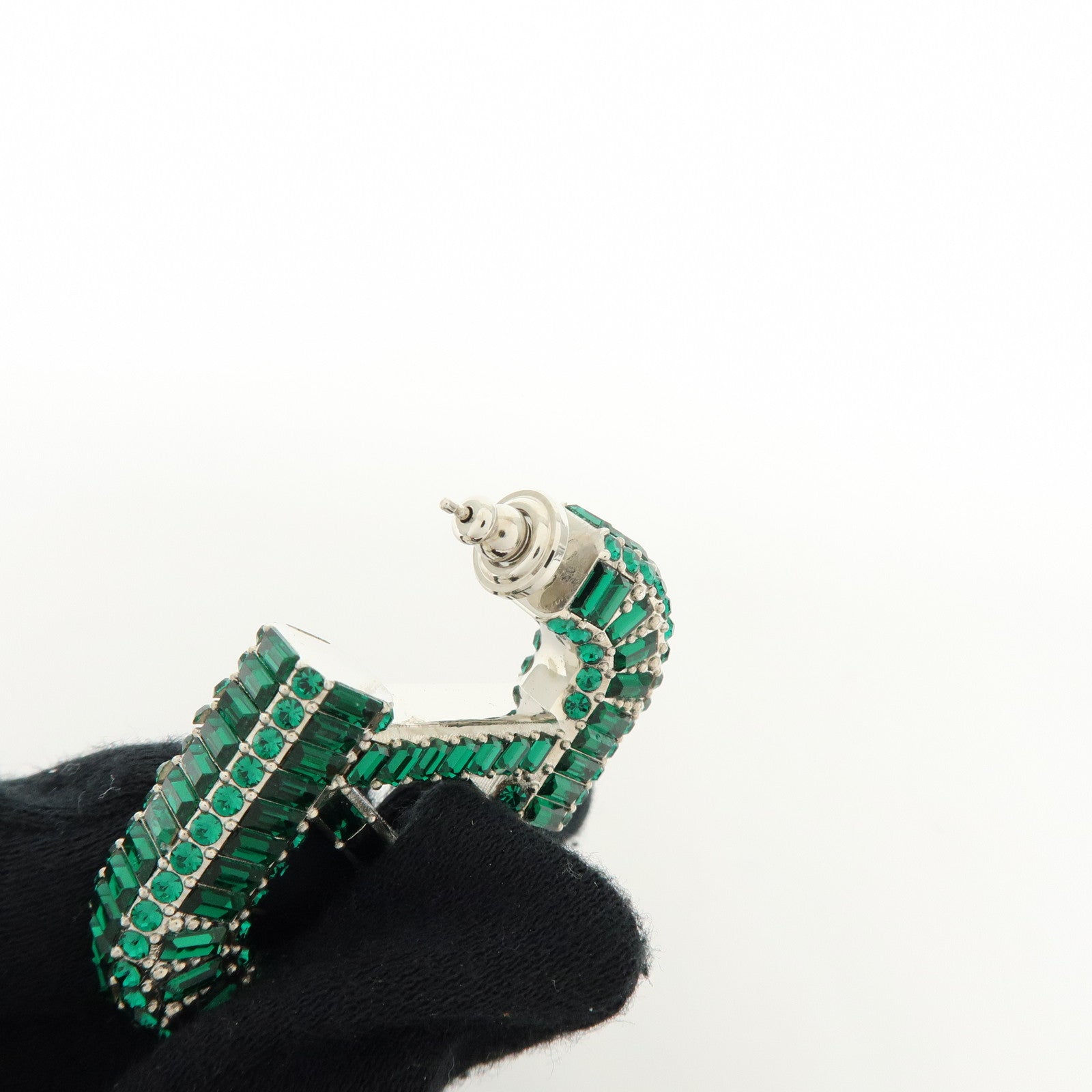 VALENTINO V Logo Signature Metal Rhinestone Earrings Green Silver