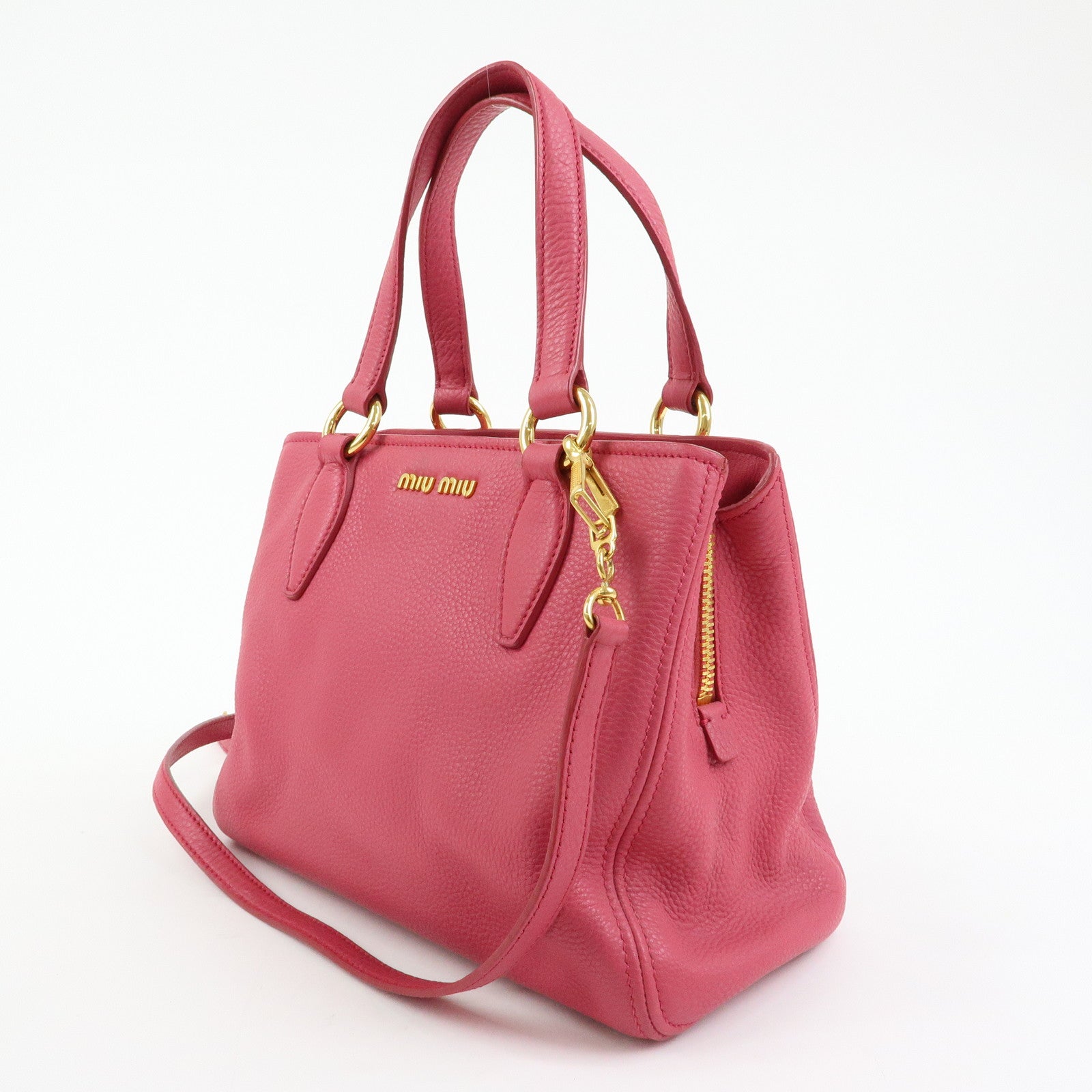 MIU MIU Vitello Caribu Leather 2Way Shoulder Bag Pink RN0757