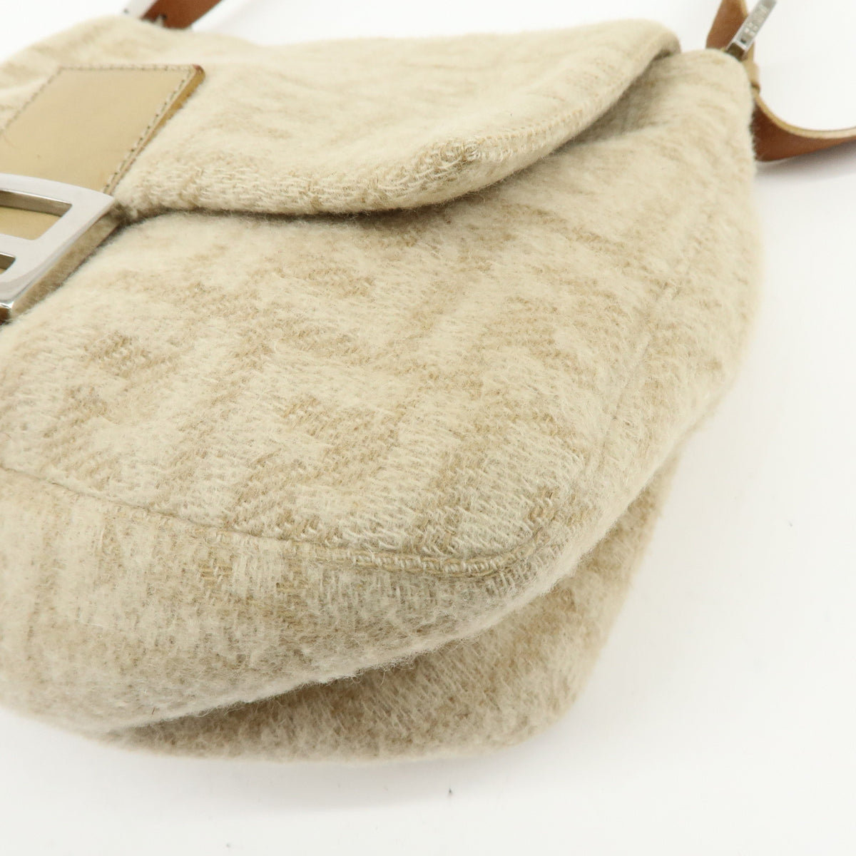 FENDI Mamma Baguette Zucca Wool Leather Shoulder Bag Beige 26325
