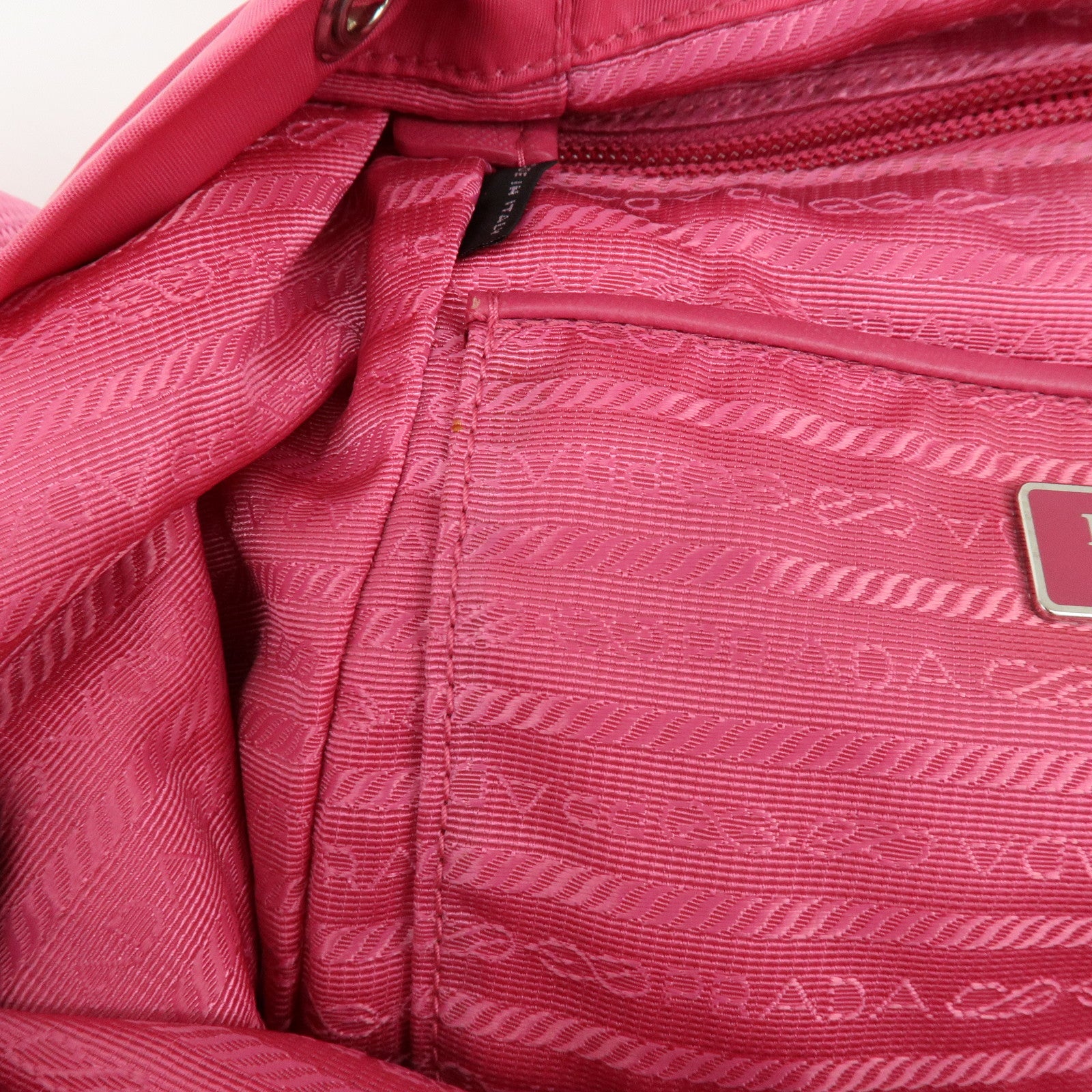 PRADA Triangle Log Nylon Leather Backpack Rucksack Pink BZ0032