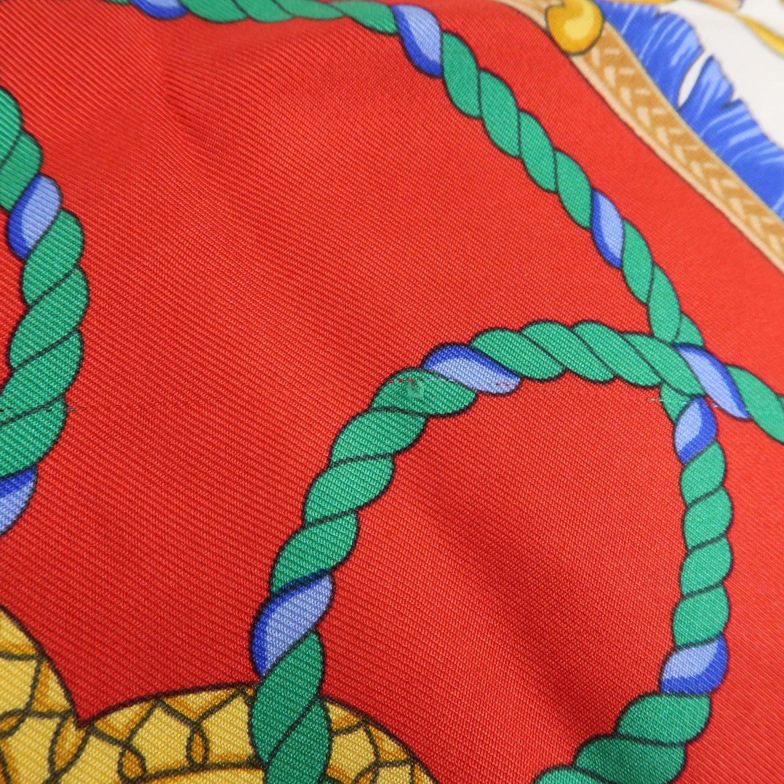 CELINE Silk100% Tassel Chain Print Scarf Shawl Blue Red Yellow