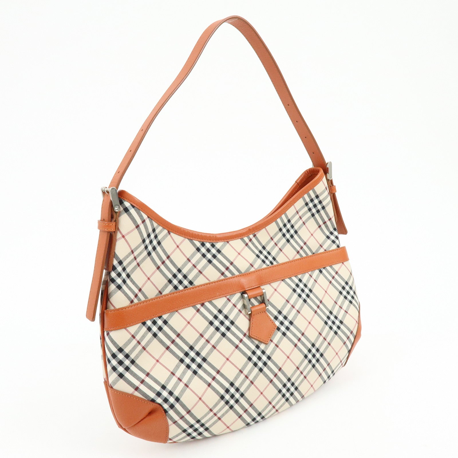 BURBERRY Nova Plaid Canvas Leather Shoulder Bag Beige