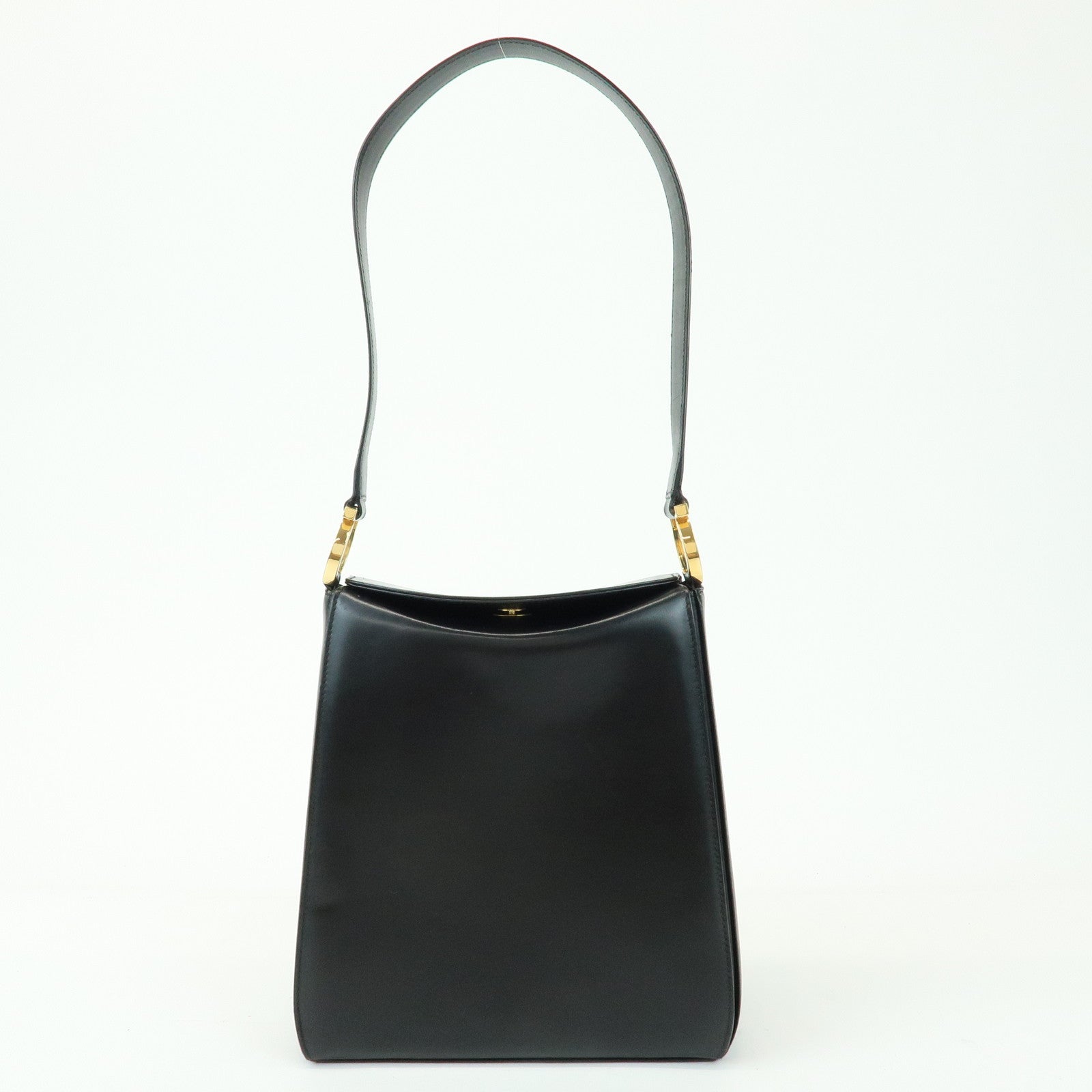 Ferragamo Gancini Leather Shoulder Bag Hand Bag Black