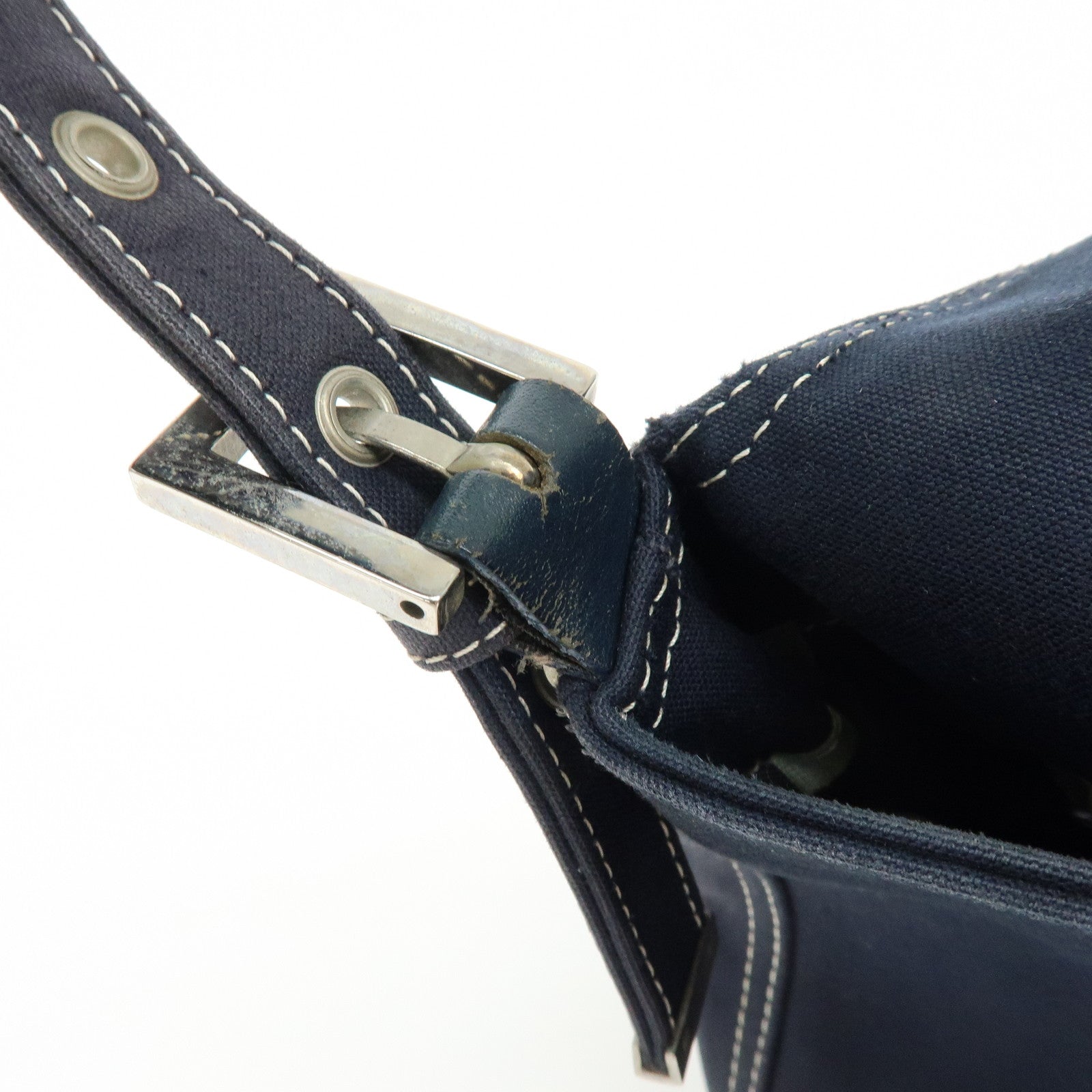 FENDI Mamma Baguette Canvas Shoulder Bag Marble Motif Navy  8BR001