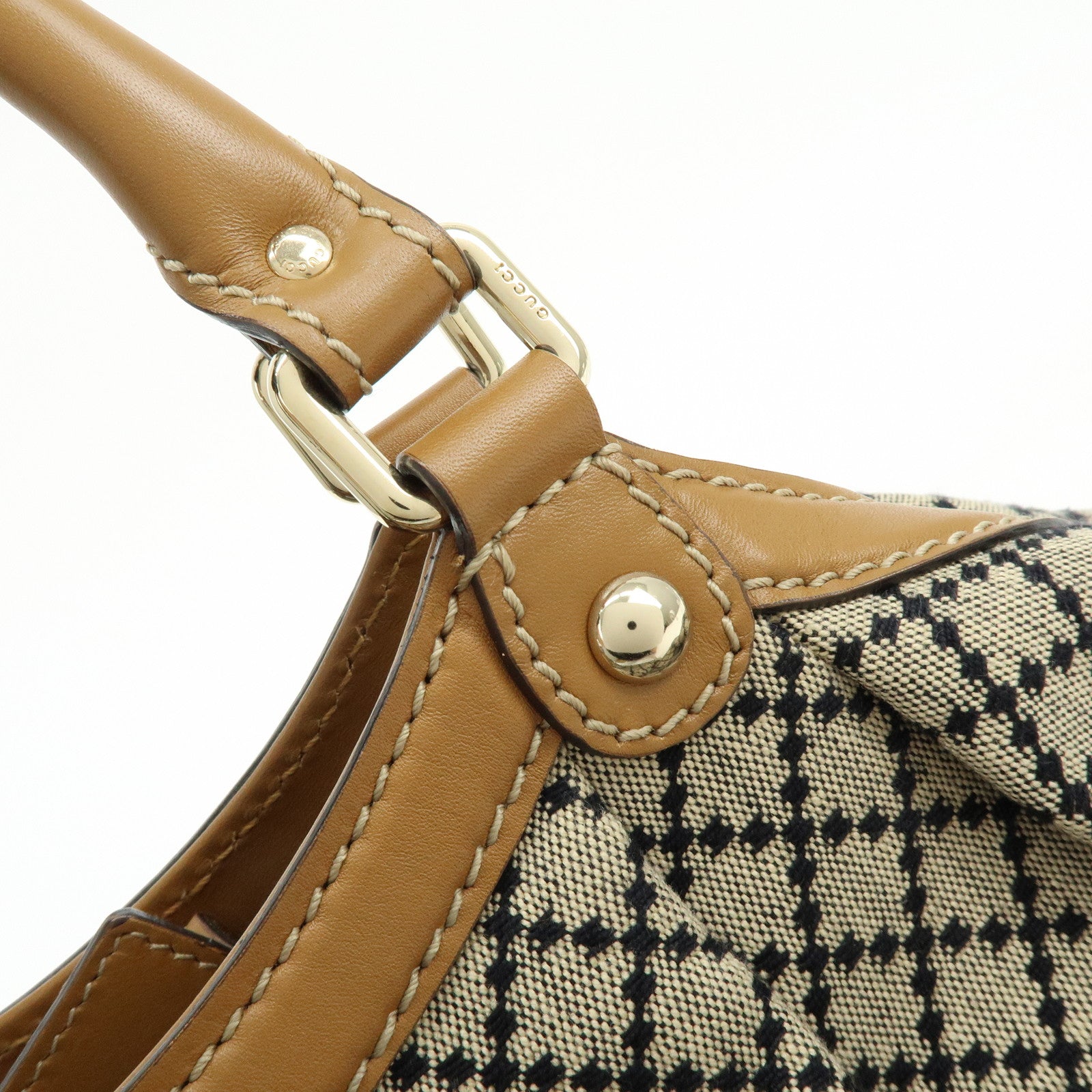 GUCCI Sukey Diamante Interlocking G Canvas Leather Tote Bag 211944