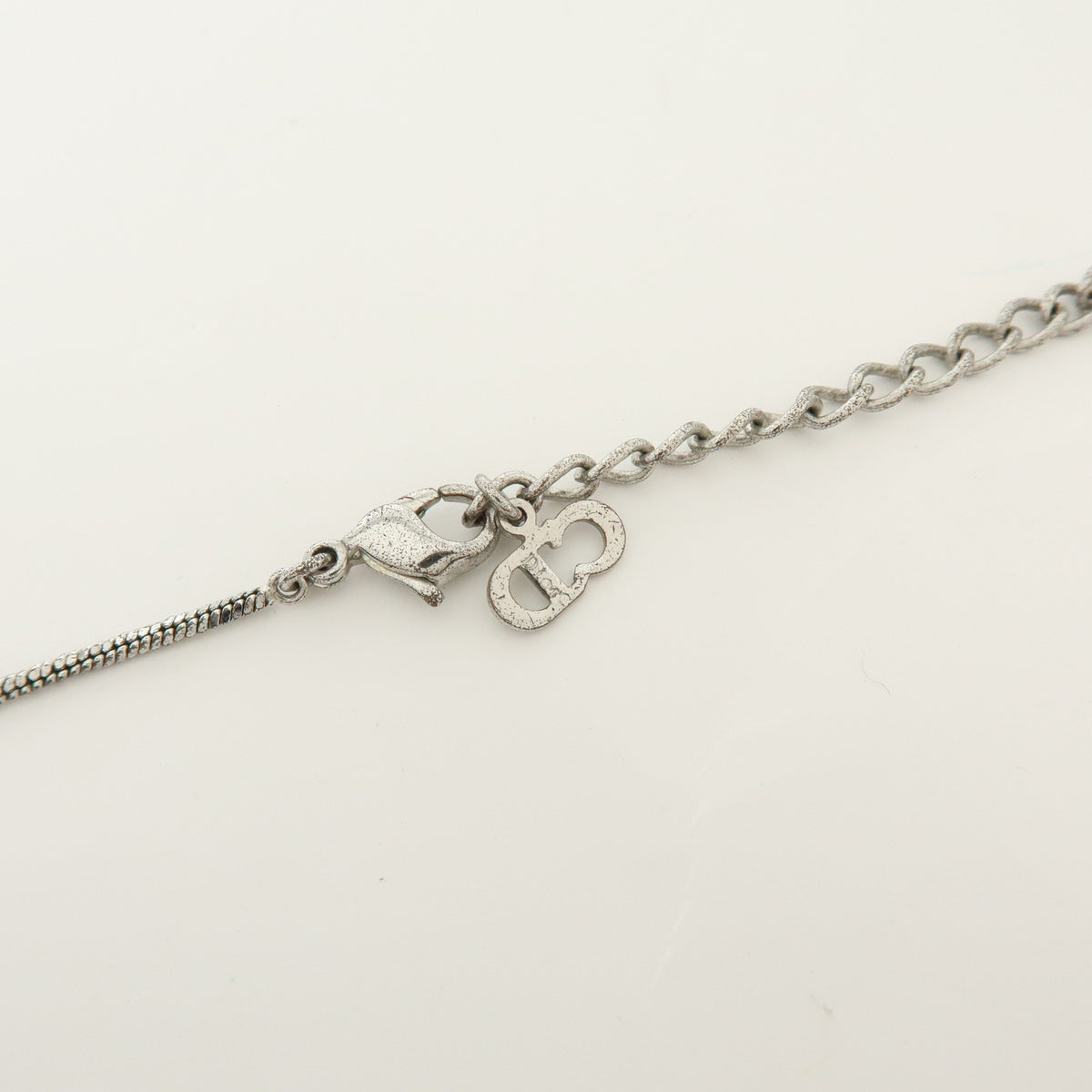 Christian Dior Trotter Plate Metal Necklace Pink Silver White