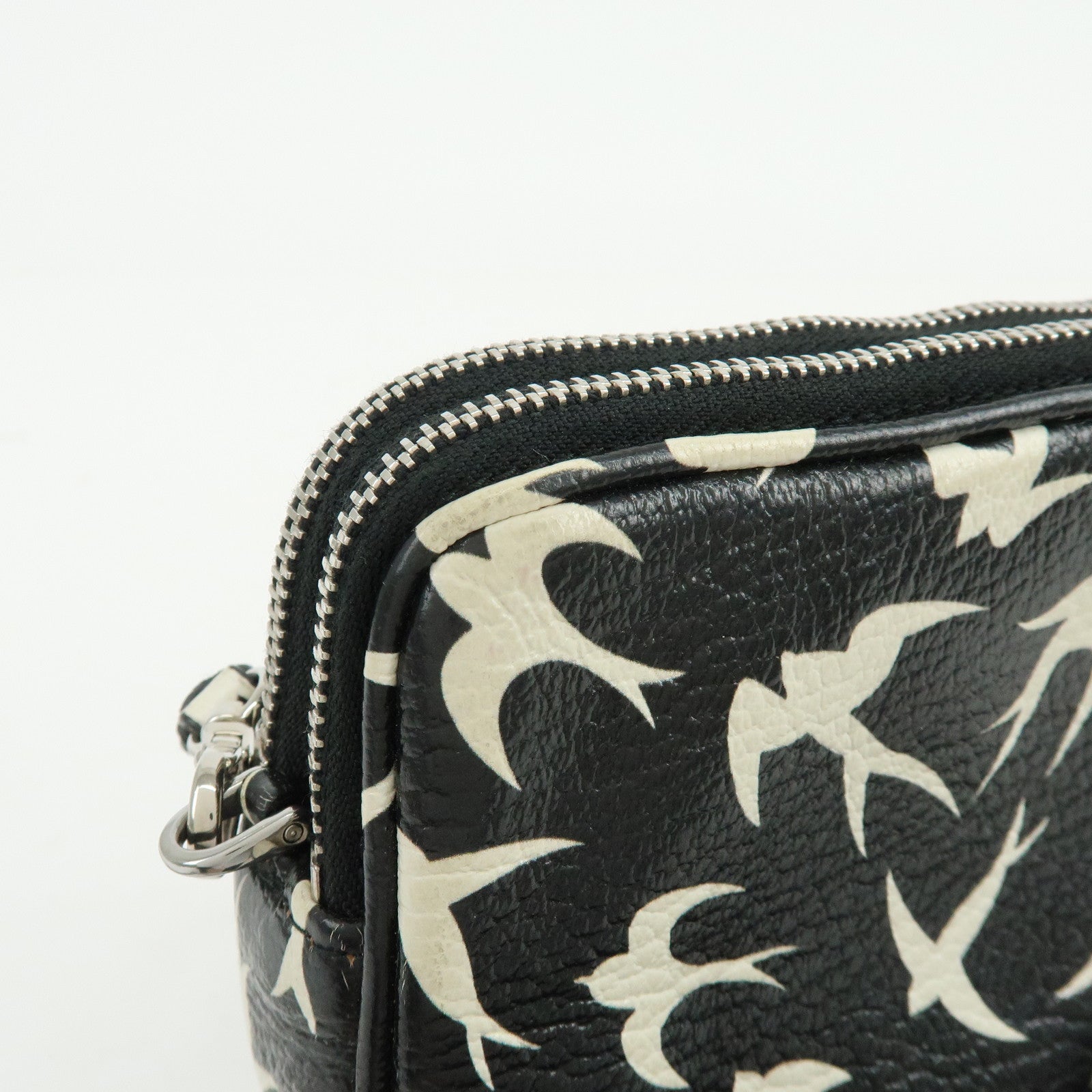 MIU MIU Swallow Madras Leather Shoulder Bag Black White 5ZH011