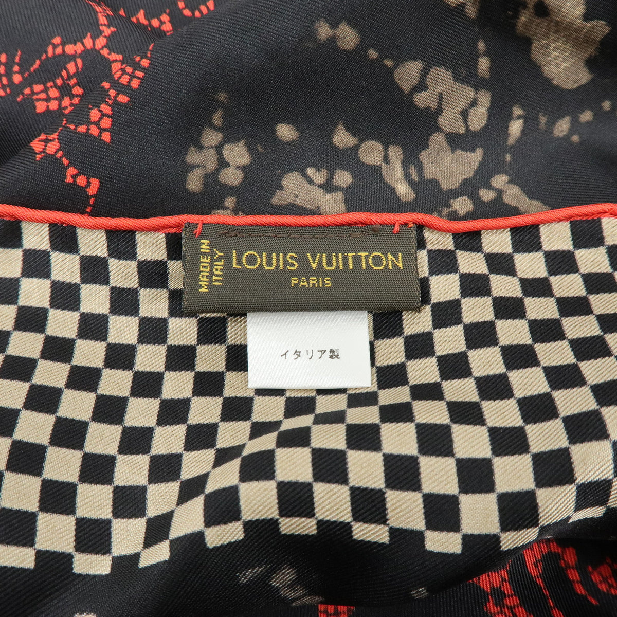 Louis Vuitton Silk 100% Calf Skin Scarf Bandana Tassel Black Red