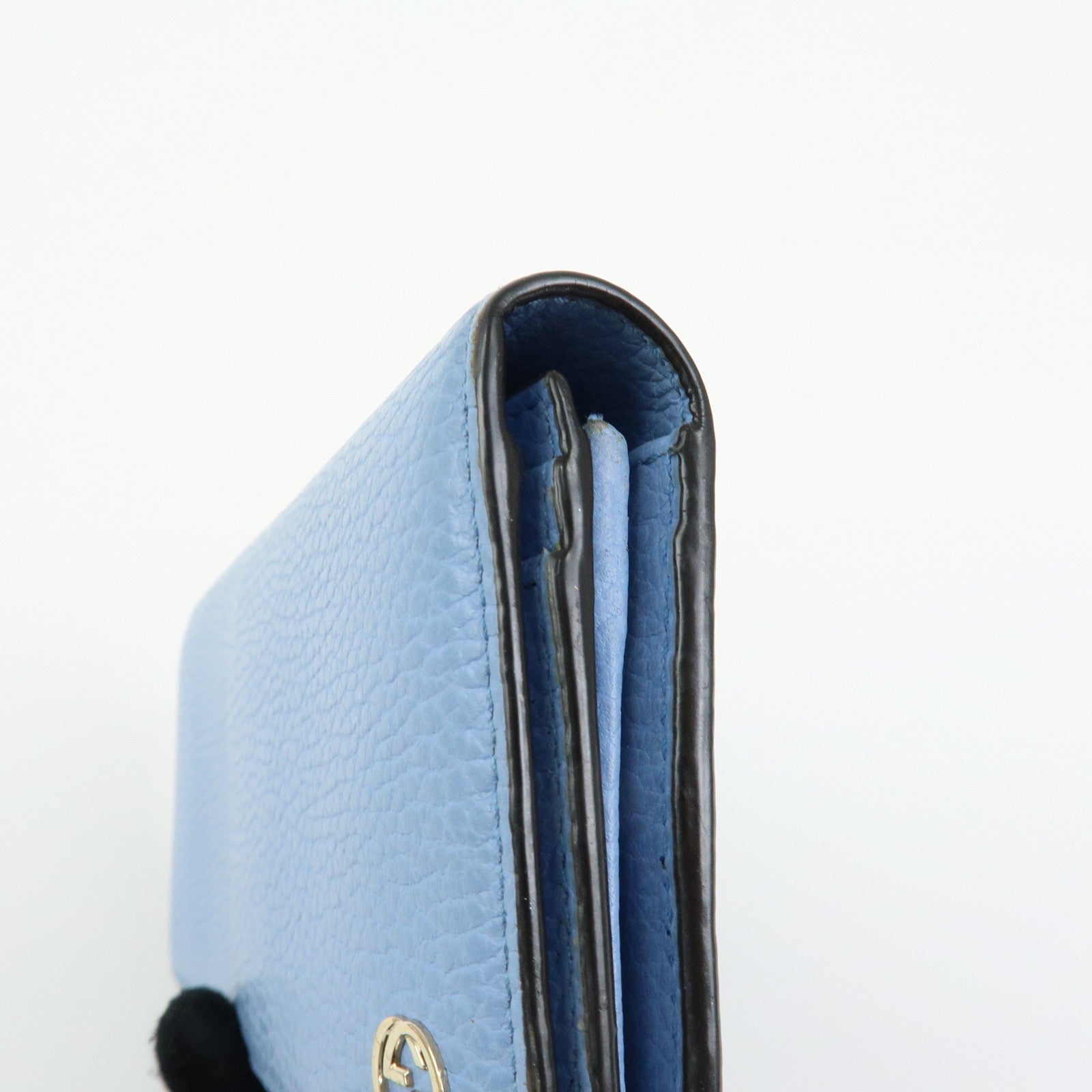 GUCCI Interlocking G Leather Flap Bi-fold Long Wallet Light Blue 449279