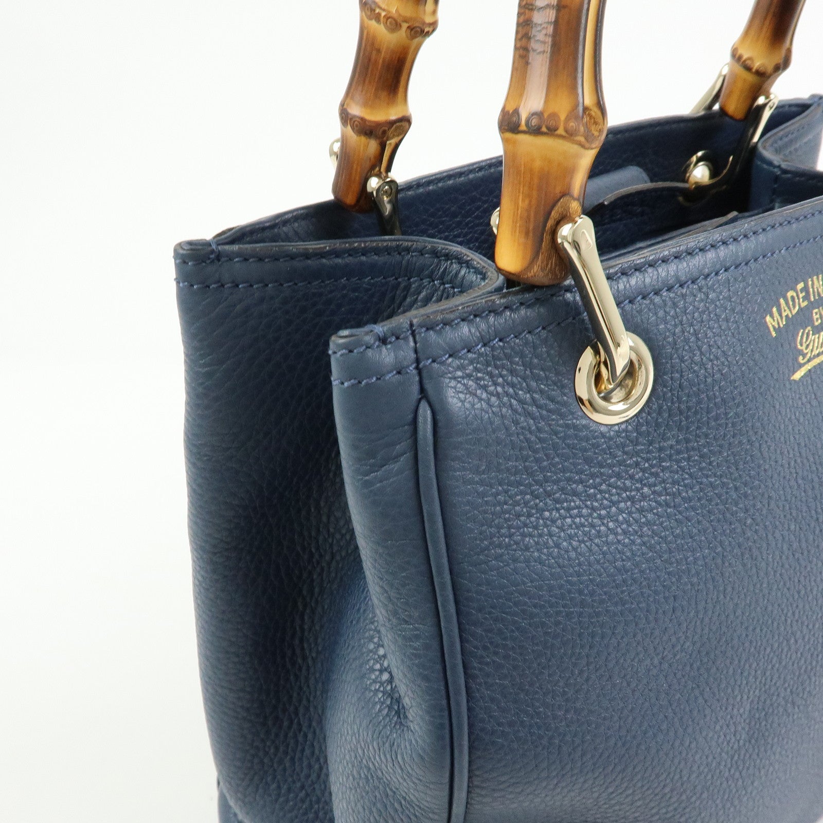 GUCCI Bamboo Leather 2Way Bag Hand Bag  Shoulder Bag Blue 336032