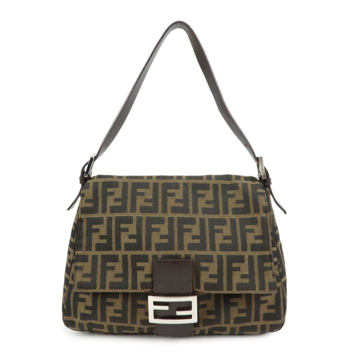 FENDI Zucca Mamma Baguette Jacquard Canvas Leather Shoulder Bag 26325