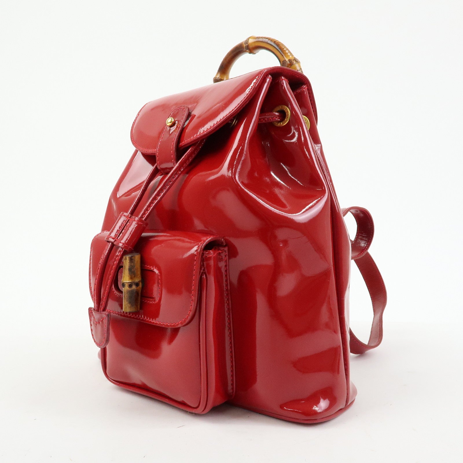 GUCCI Bamboo Patent Leather Backpack Rucksack Red 003・1705・0030