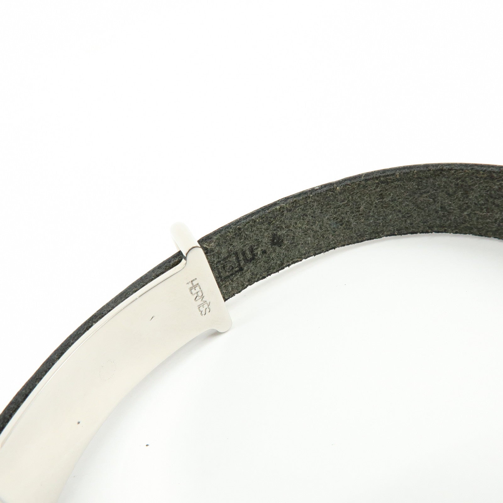 HERMES Api 2 Leather Bracelet Bangle Black □C Stamped Black Silver