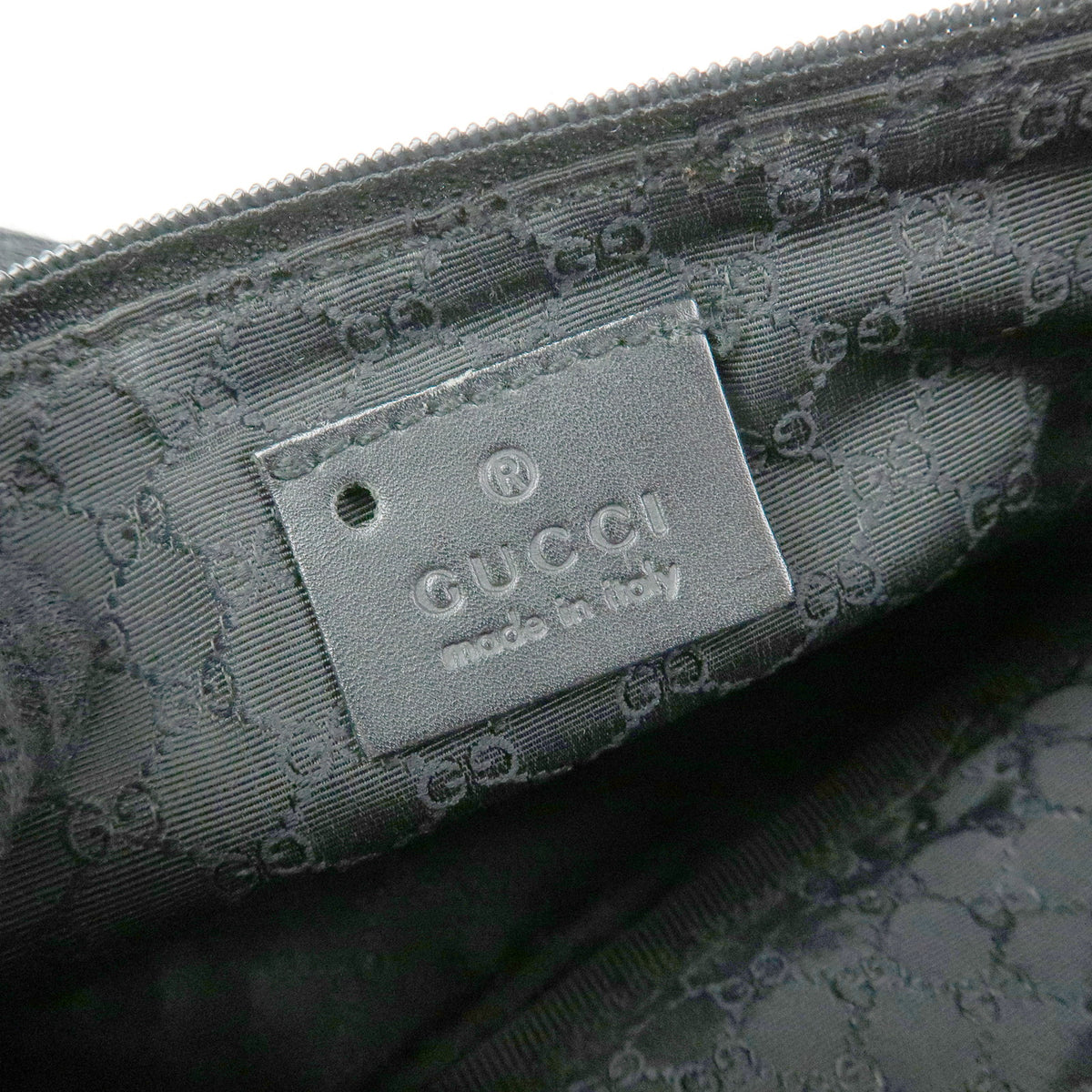 GUCCI Sherry Accessory Pouch Denim Canvas Leather Hand Bag Black 92820