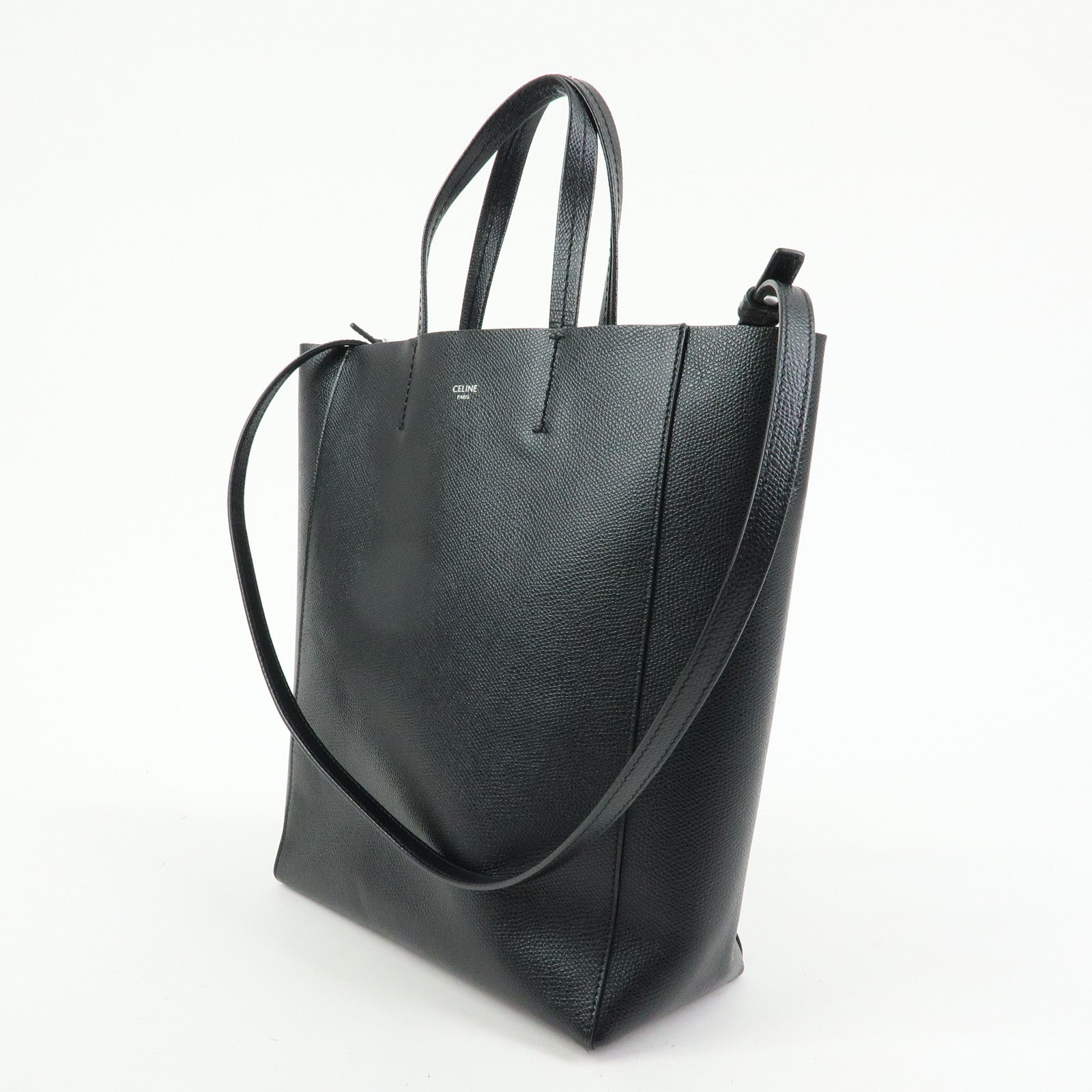 CELINE Party Cal Cabas Leather 2WAY Bag Tote Bag Hand Bag Black