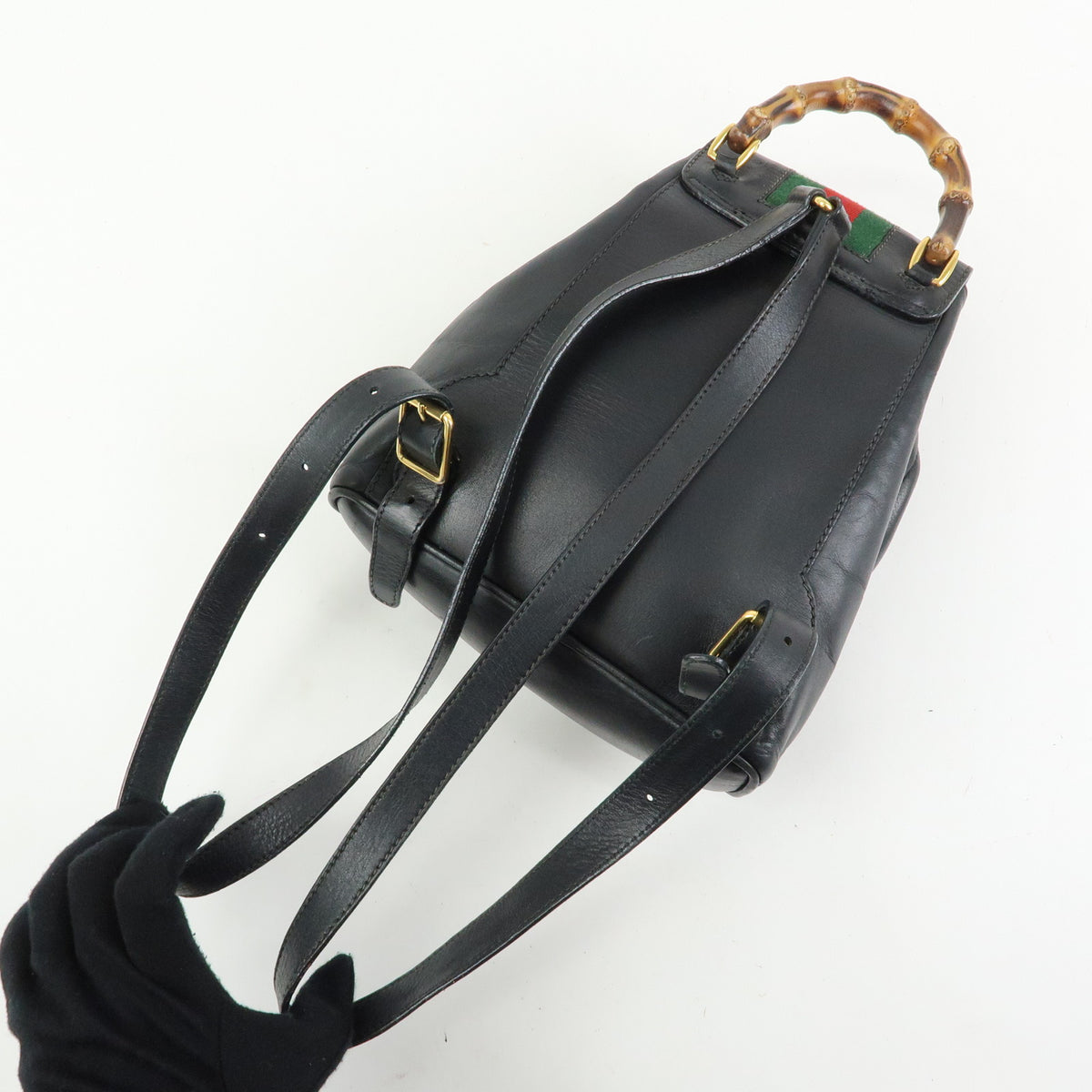 GUCCI Bamboo Sherry Leather Backpack Rucksack Black 003・2058・0044