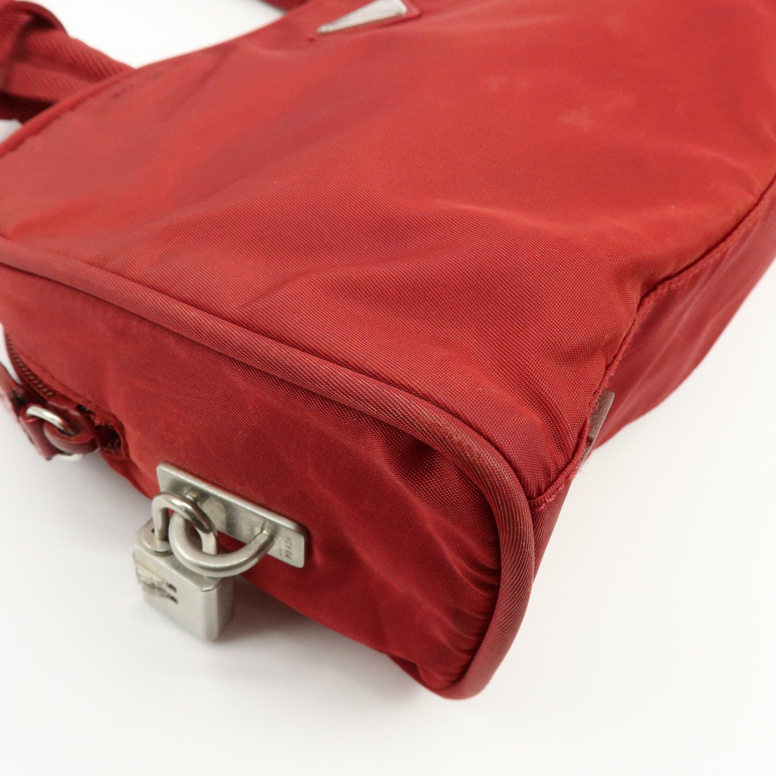 PRADA Triangle Logo Nylon Tote Bag Shoulder Bag Dial Lock Red