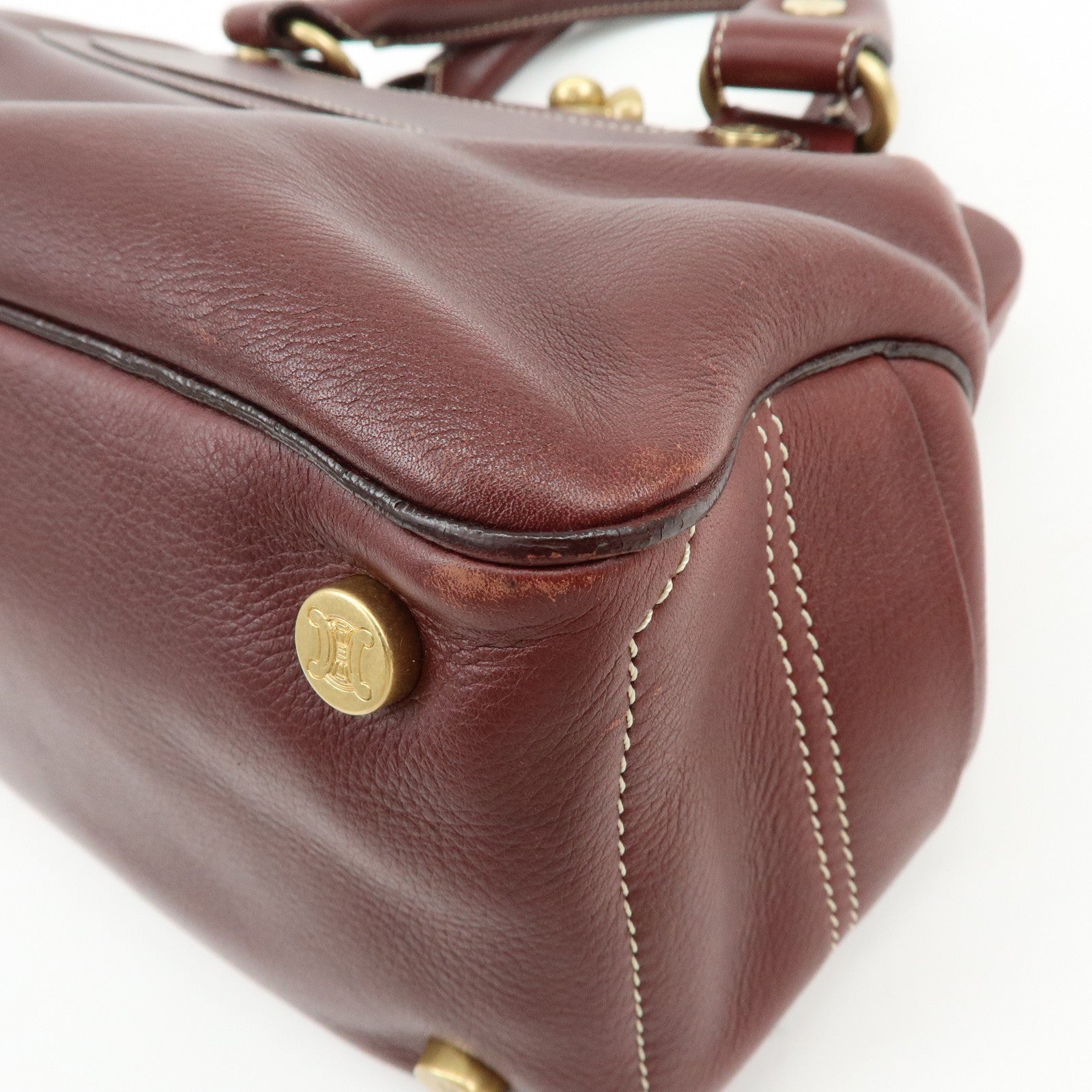 CELINE Boogie Bag Leather Kiss Lock Hand Bag Bordeaux