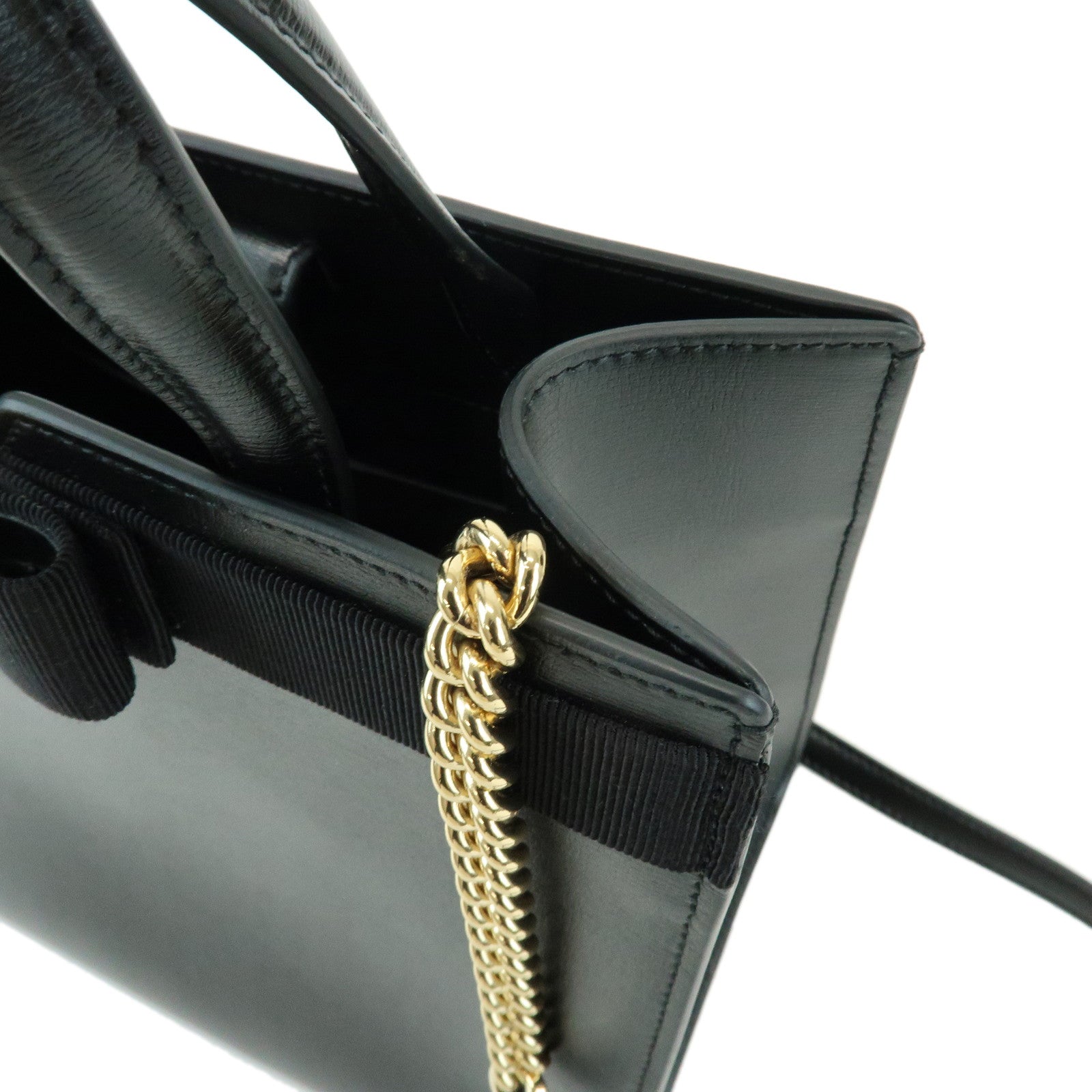 Ferragamo Vara Ribbon Leather 2Way Bag Hand Bag Black AU-21 1290