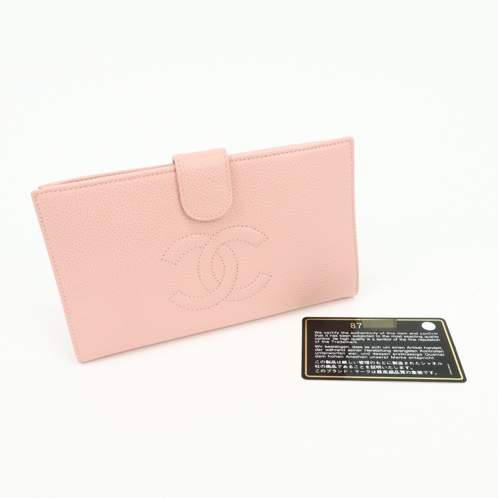 CHANEL COCO Mark Caviarskin Bi-fold Long Wallet Pink A13498