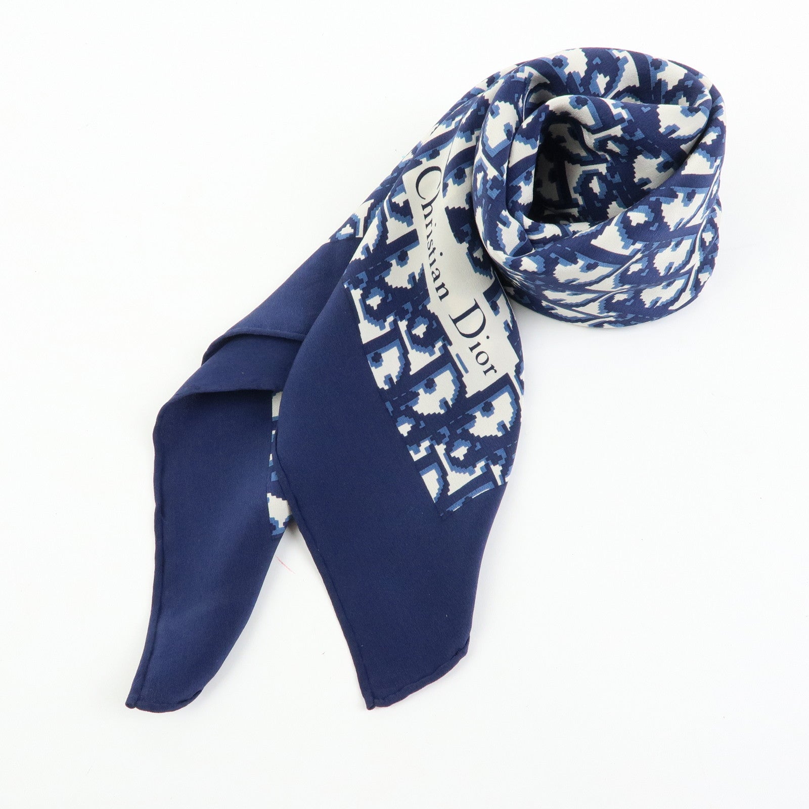 Christian Dior Trotter Silk 100% Scarf Navy White