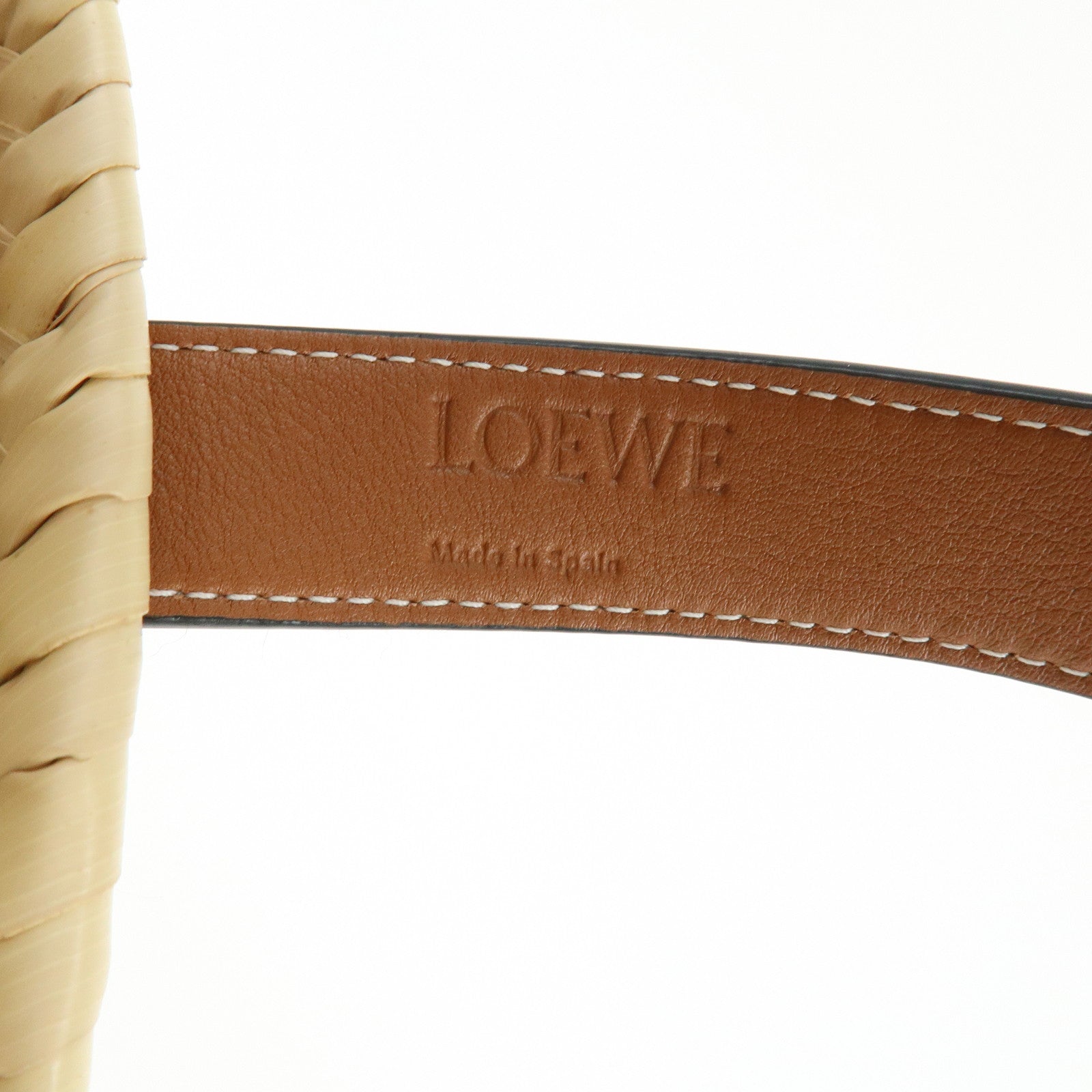 LOEWE  Raffia Leather Basket Bag Hand Bag Natural Tan
