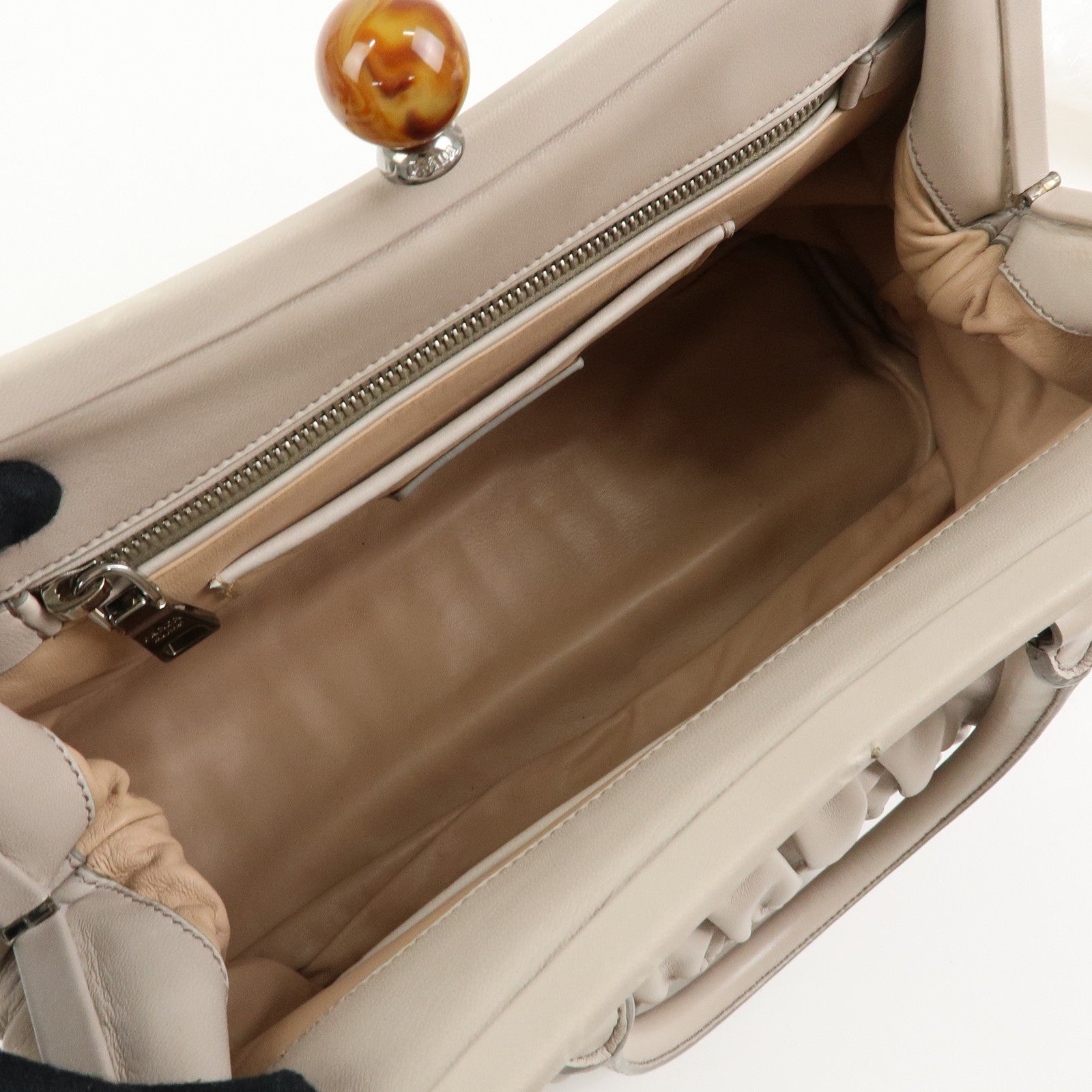 PRADA Nappa Gaufre Leather Hand Bag Tote Bag Ivory BN2242